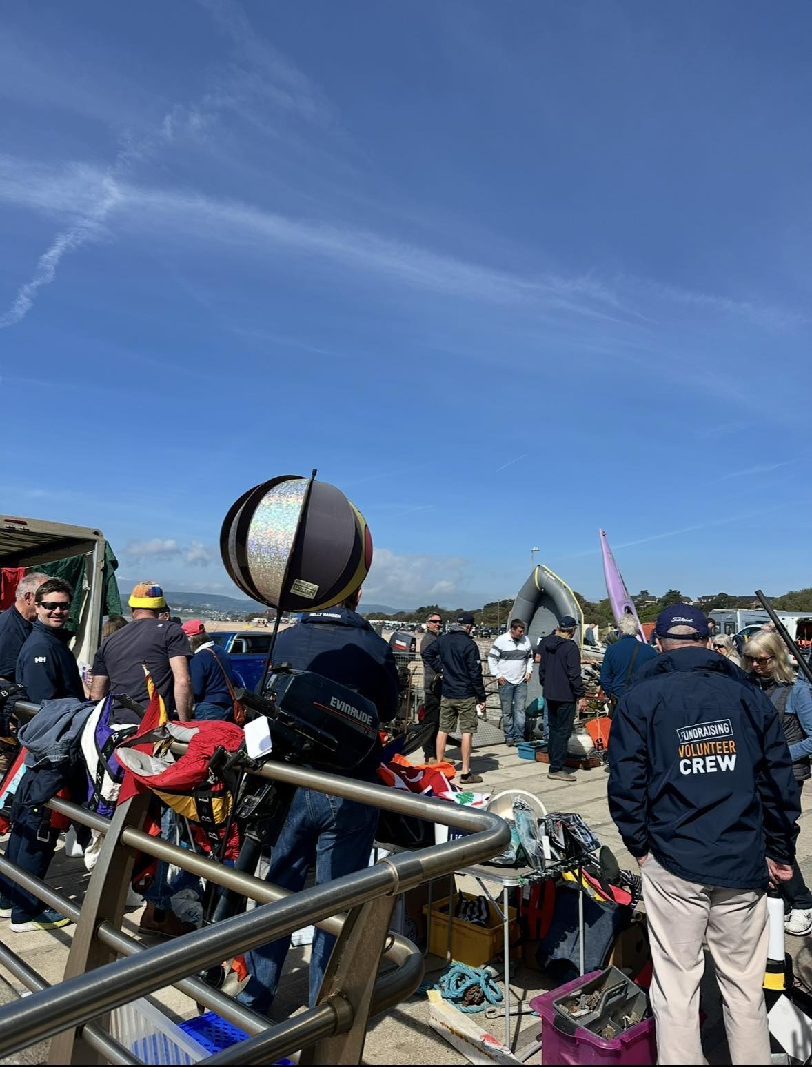 Exmouth RNLI's Boat Jumble in action 2025, busy with stallholders and visitors on a lovely sunny day