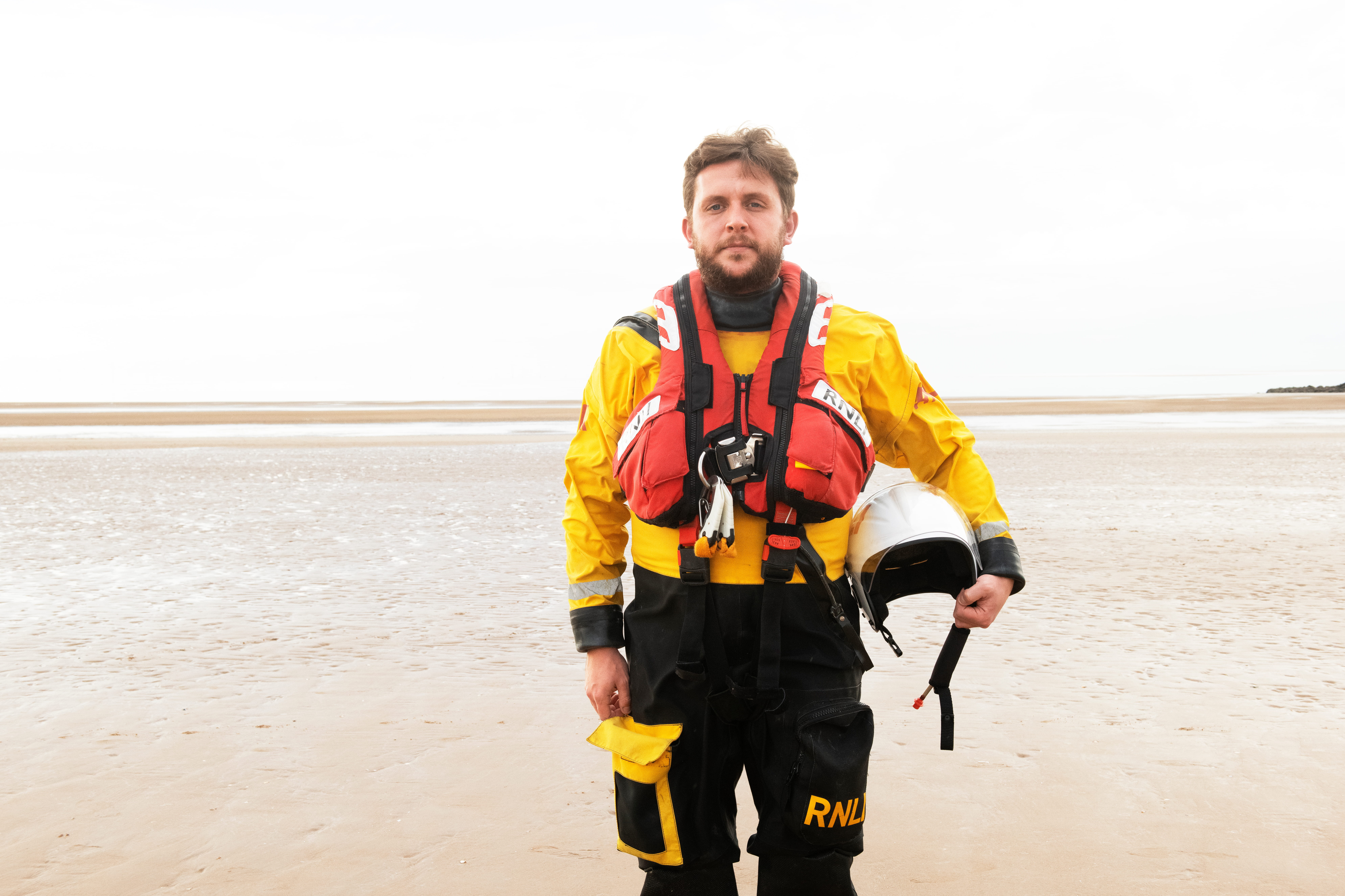 Portrait of New Brighton Crew Member Connor Wray in RNLI kit