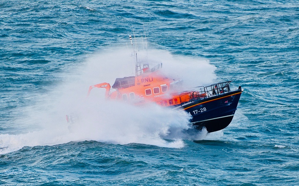 Torbay RNLI's Severn-class All-Weather lifeboat in rough seas