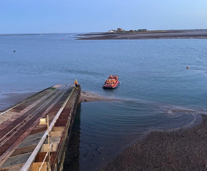 RNLI Hovercraft from Morecambe at Barrow Lifeboat Slipway