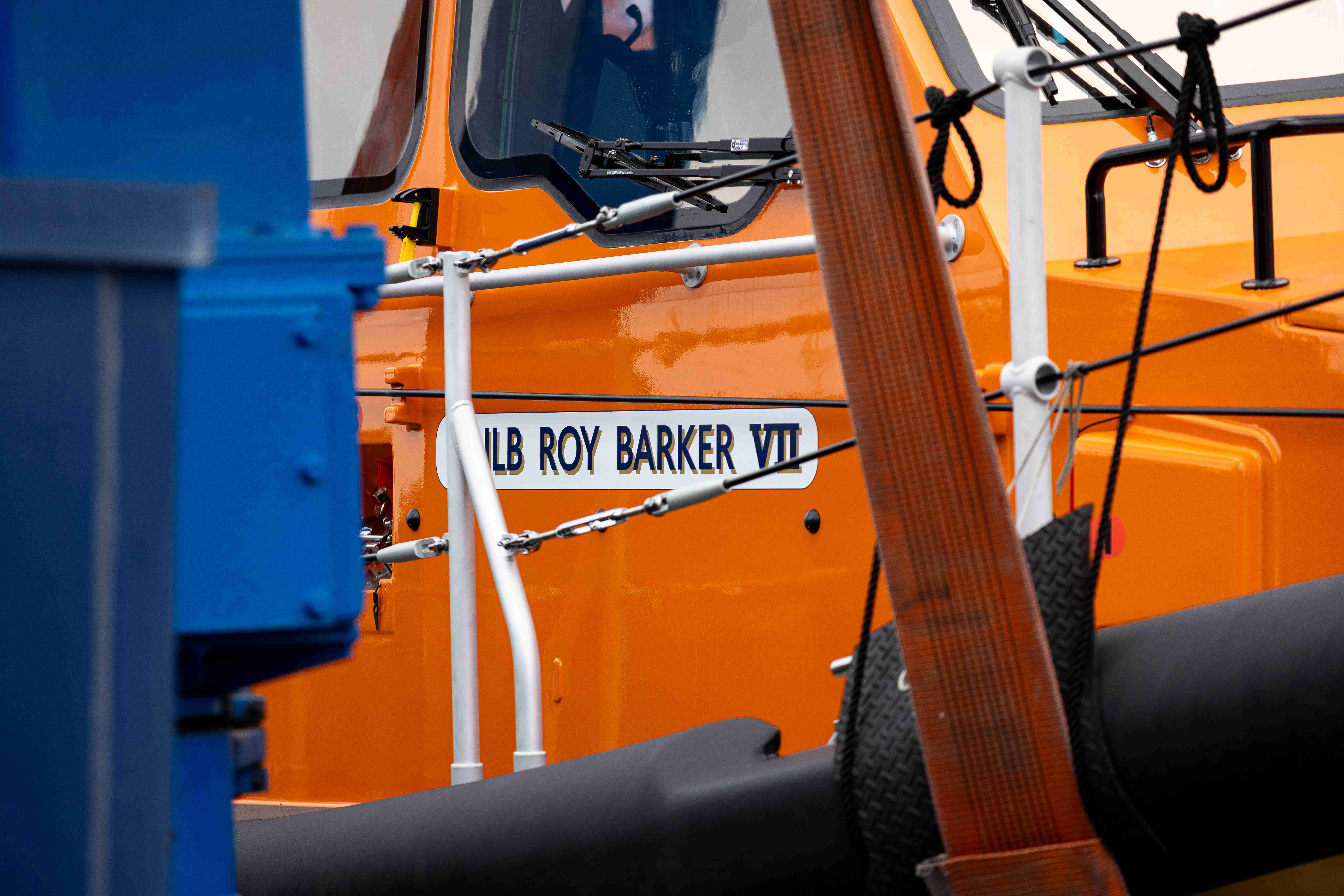 A close up photo with the name on the new Shannon class lifeboat, Roy Barker VII