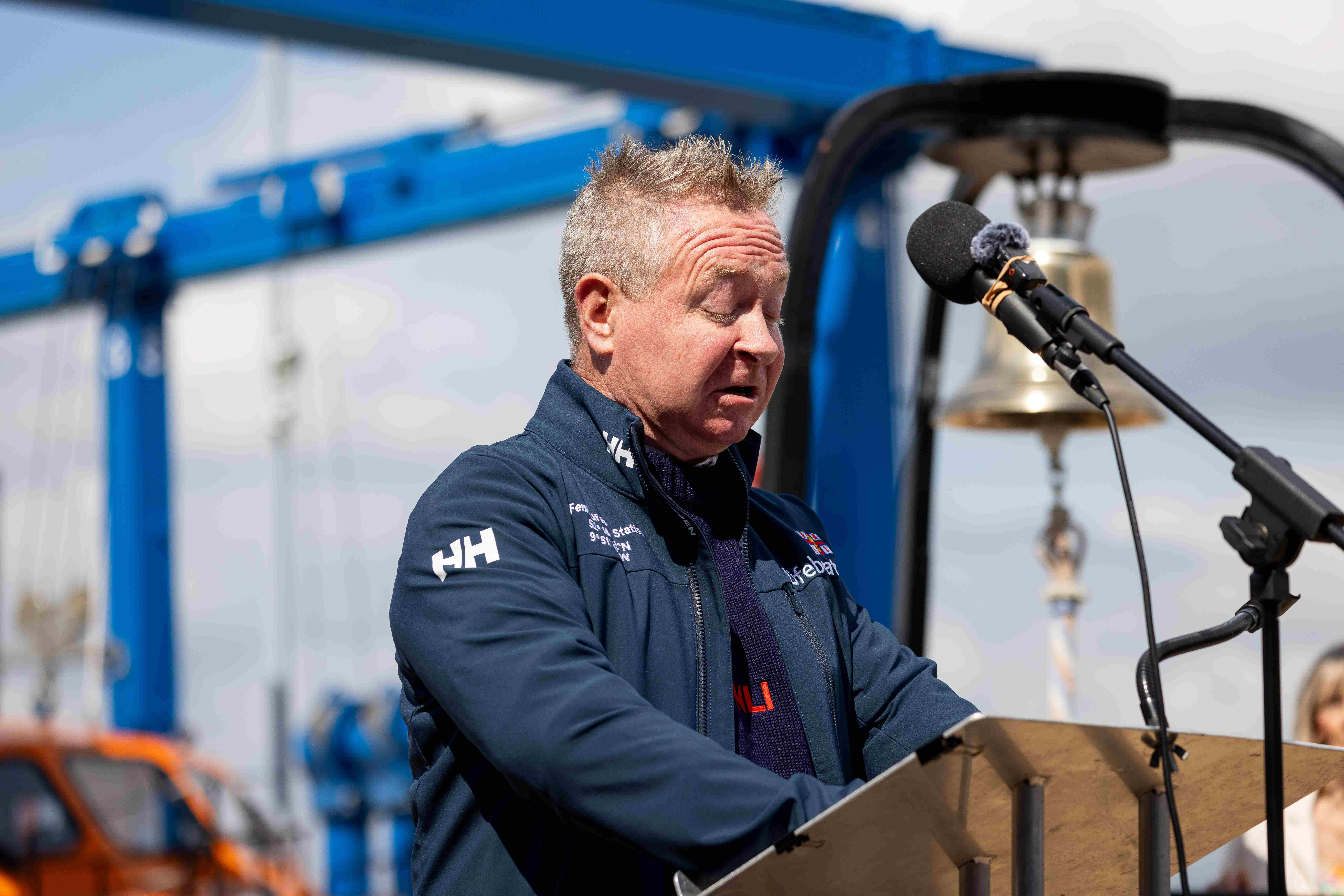 Fergus Kelliher, Fenit RNLI Lifeboat Operations Manager speaking during the ceremony