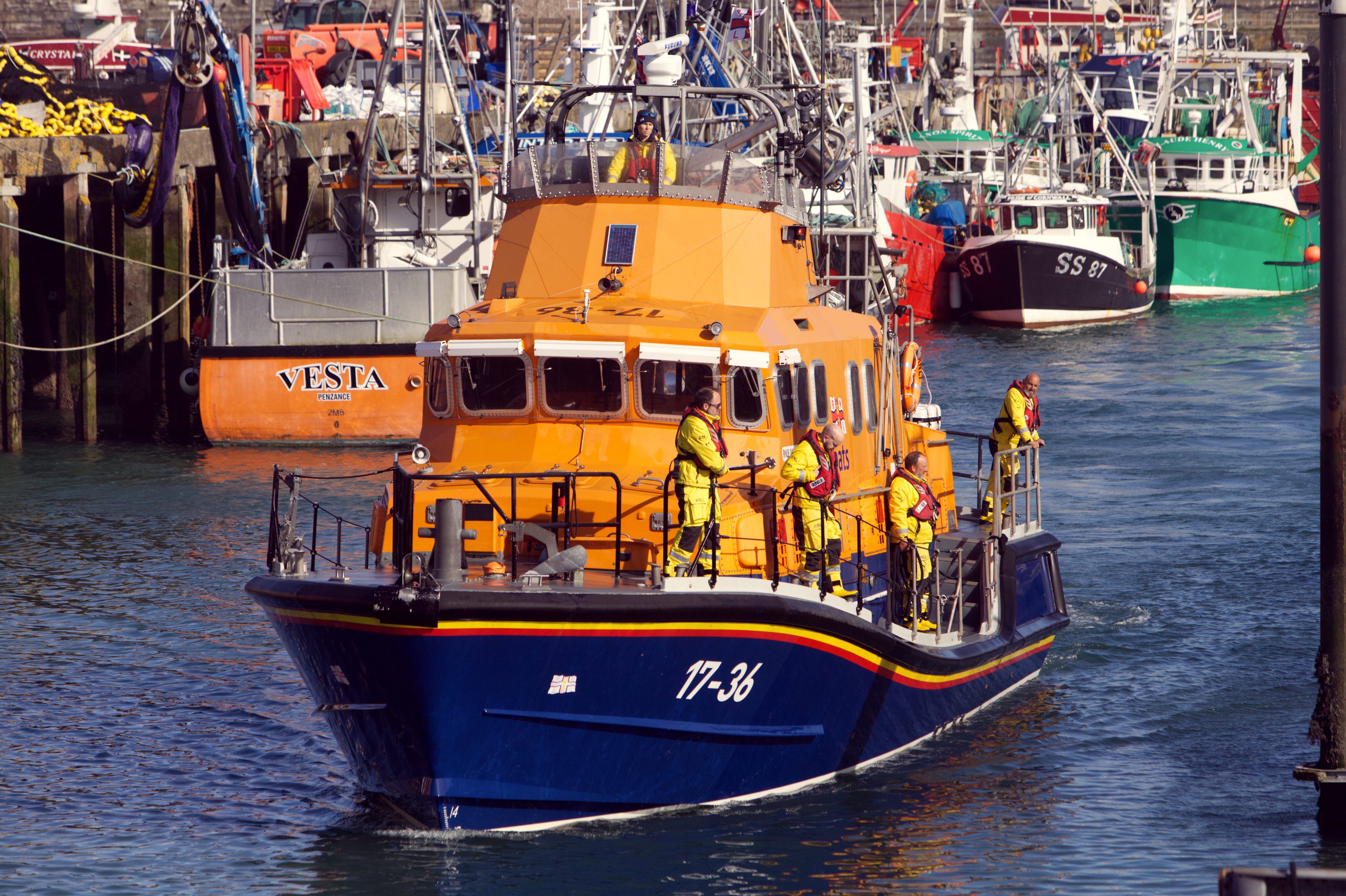 Picture shows a lifeboat with crew