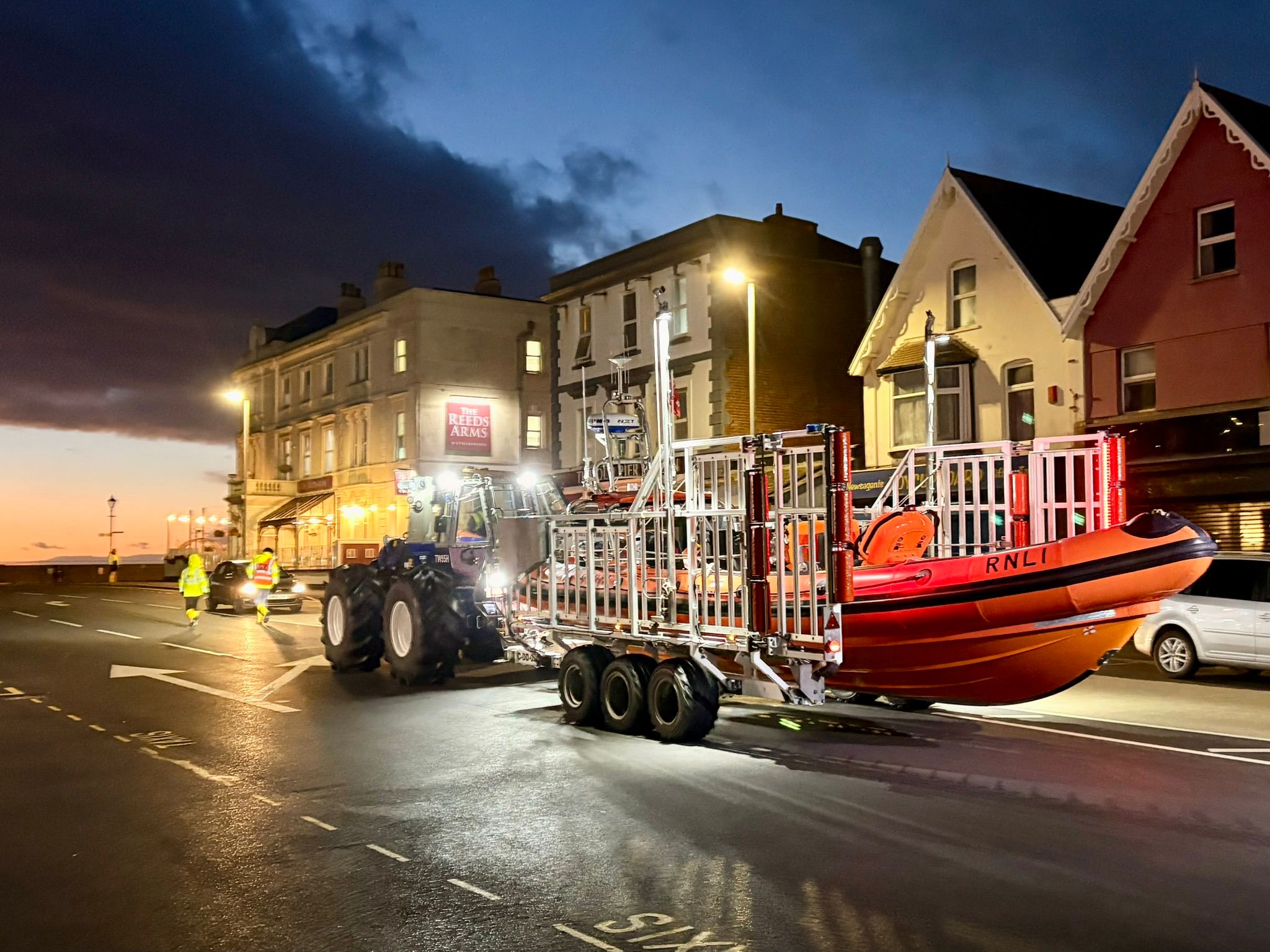 Burnham-on-Sea's Atlantic 85 lifeboat on it's way to Burnham Jetty