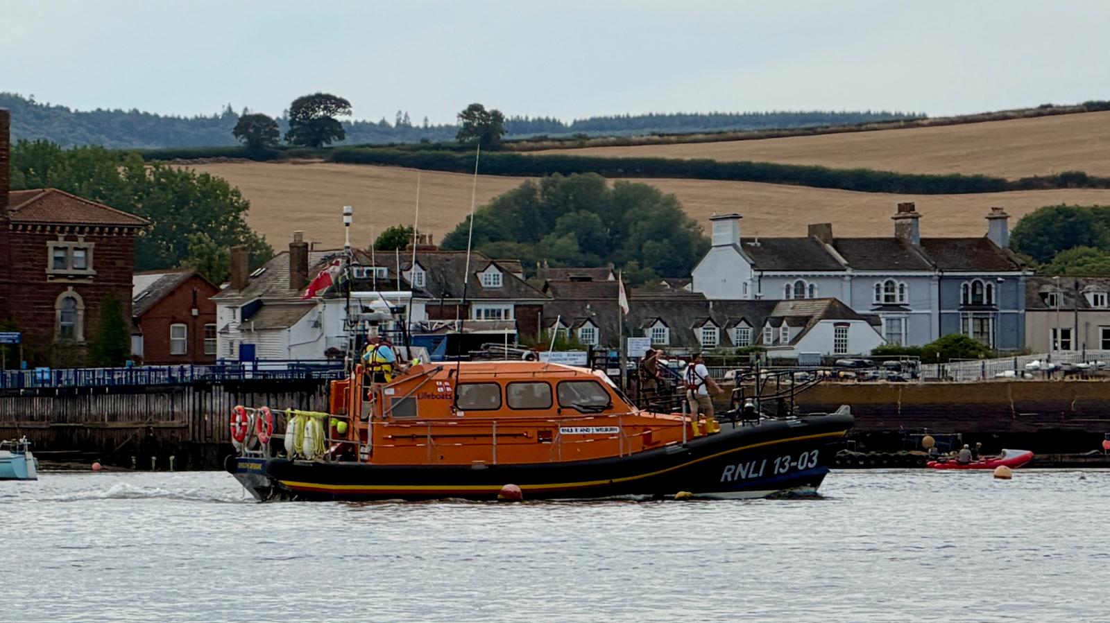 Exmouth RNLI's all-weather Shannon lifeboat, R and J Welburn, in the Exe Estuary