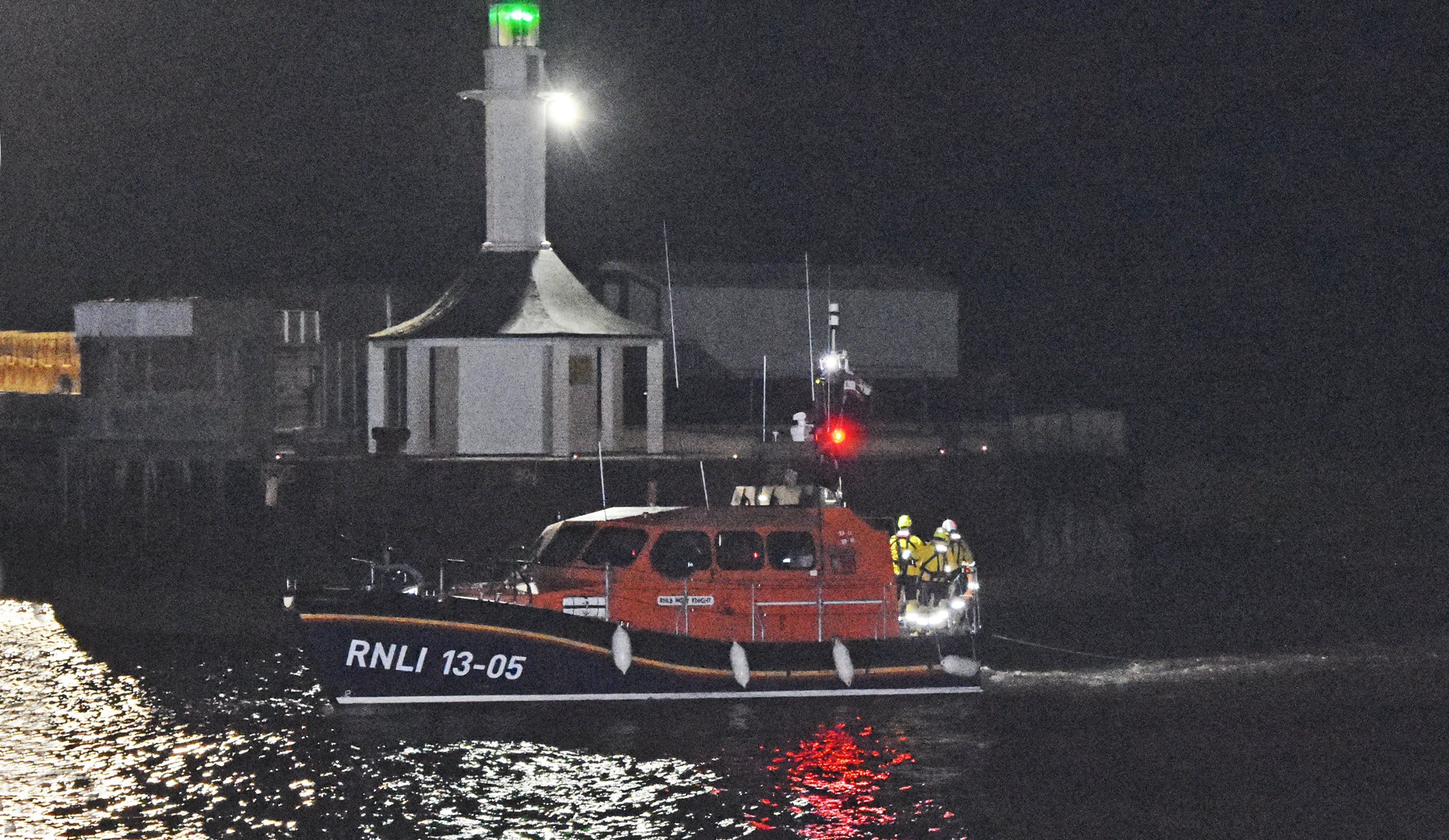 Library image of Lowestoft RNLI lifeboat Patsy Knight returning from a night-time callout