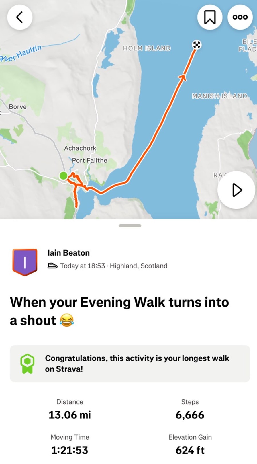 Iain's Strava post, documenting the change in direction during the lifeboat shout!