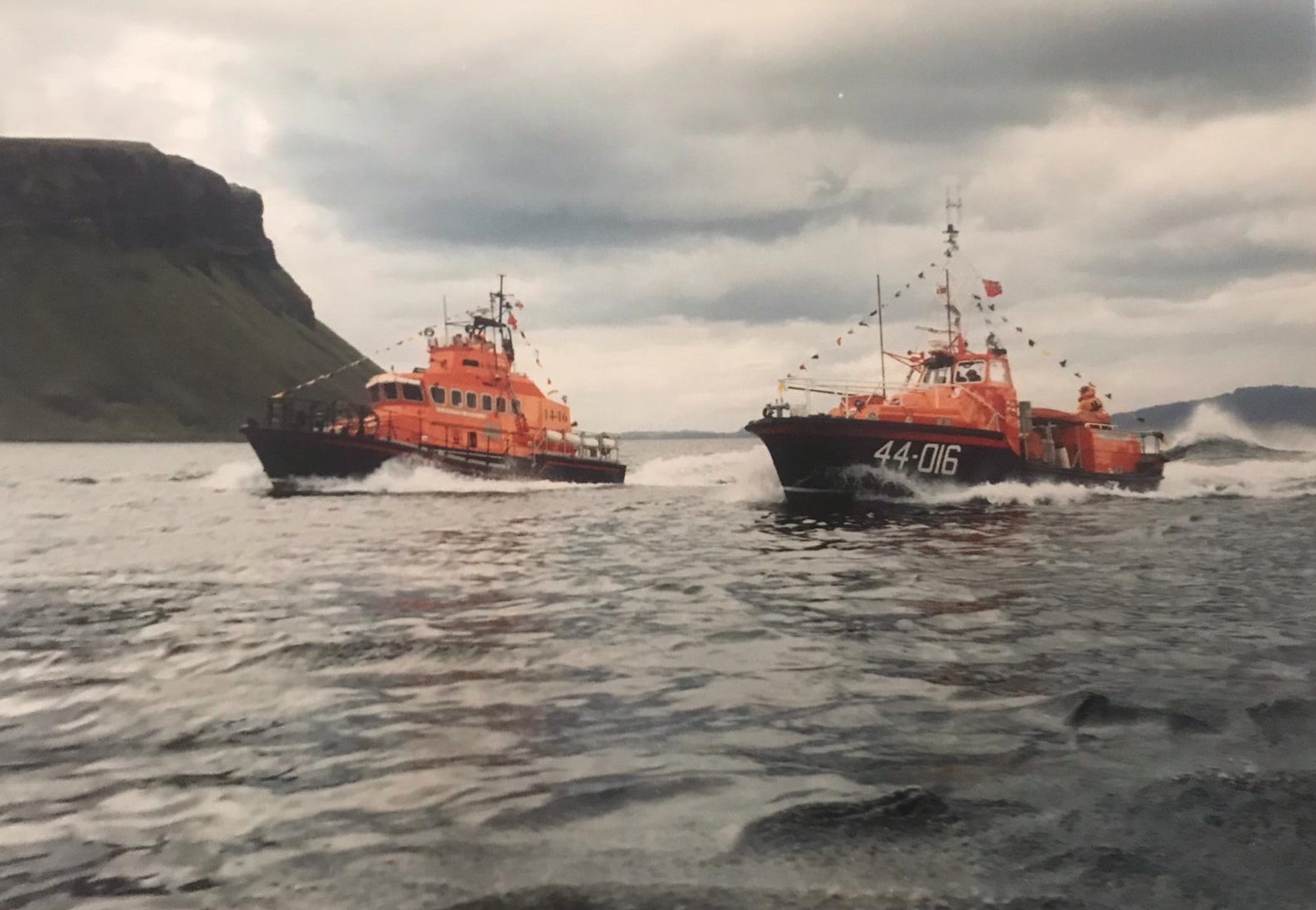 Stanley Watson Barker pictured with the first Portree lifeboat, Ralph and Joy Swann, in 1996.