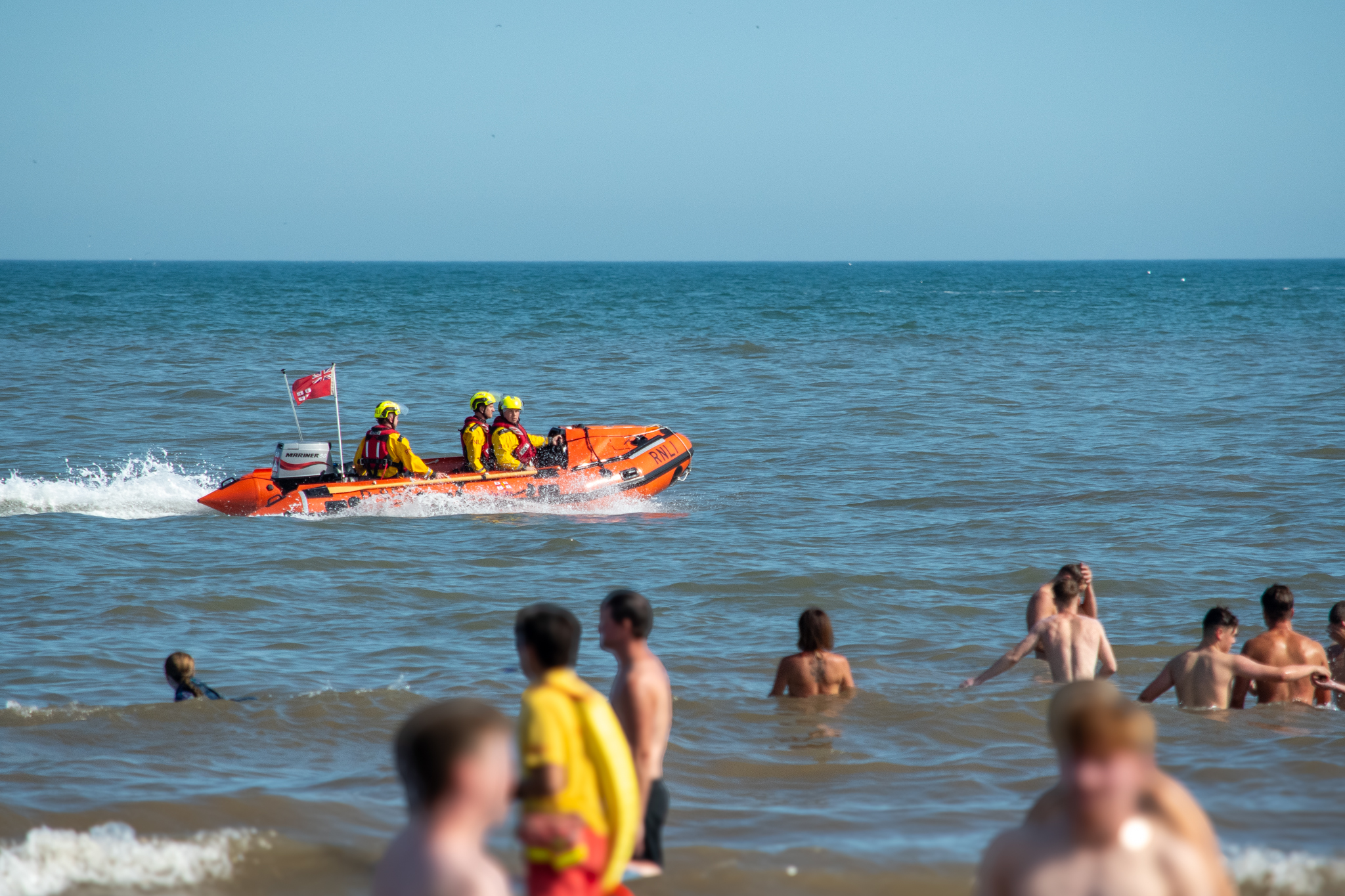 Bridlington inshore lifeboat 'Ernie Wellings' searching the shoreline during the taskings.