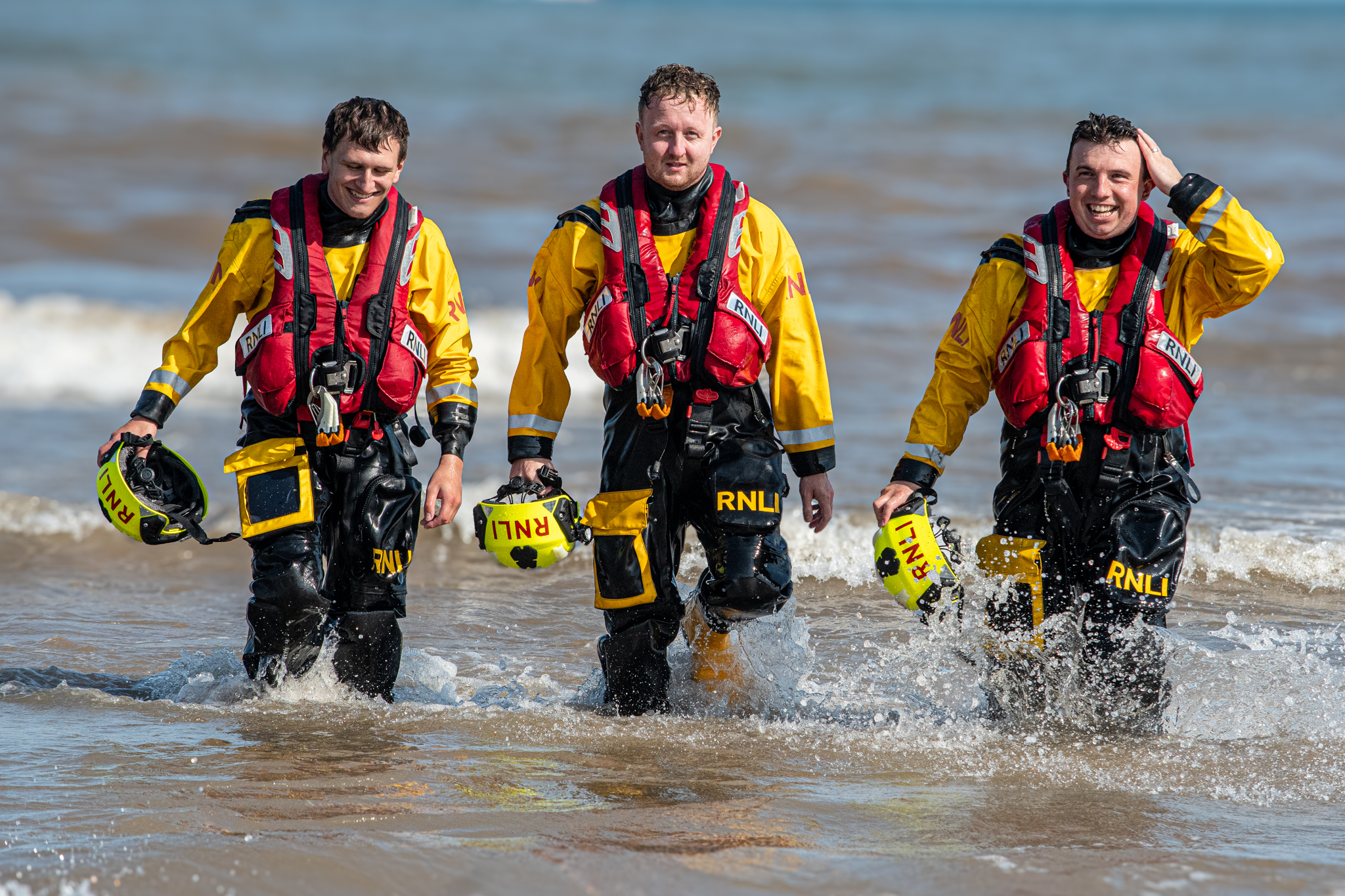 Bridlington RNLI volunteer crew return L-R Dalton Smith, AJ Shepherd and Adam Morland.
