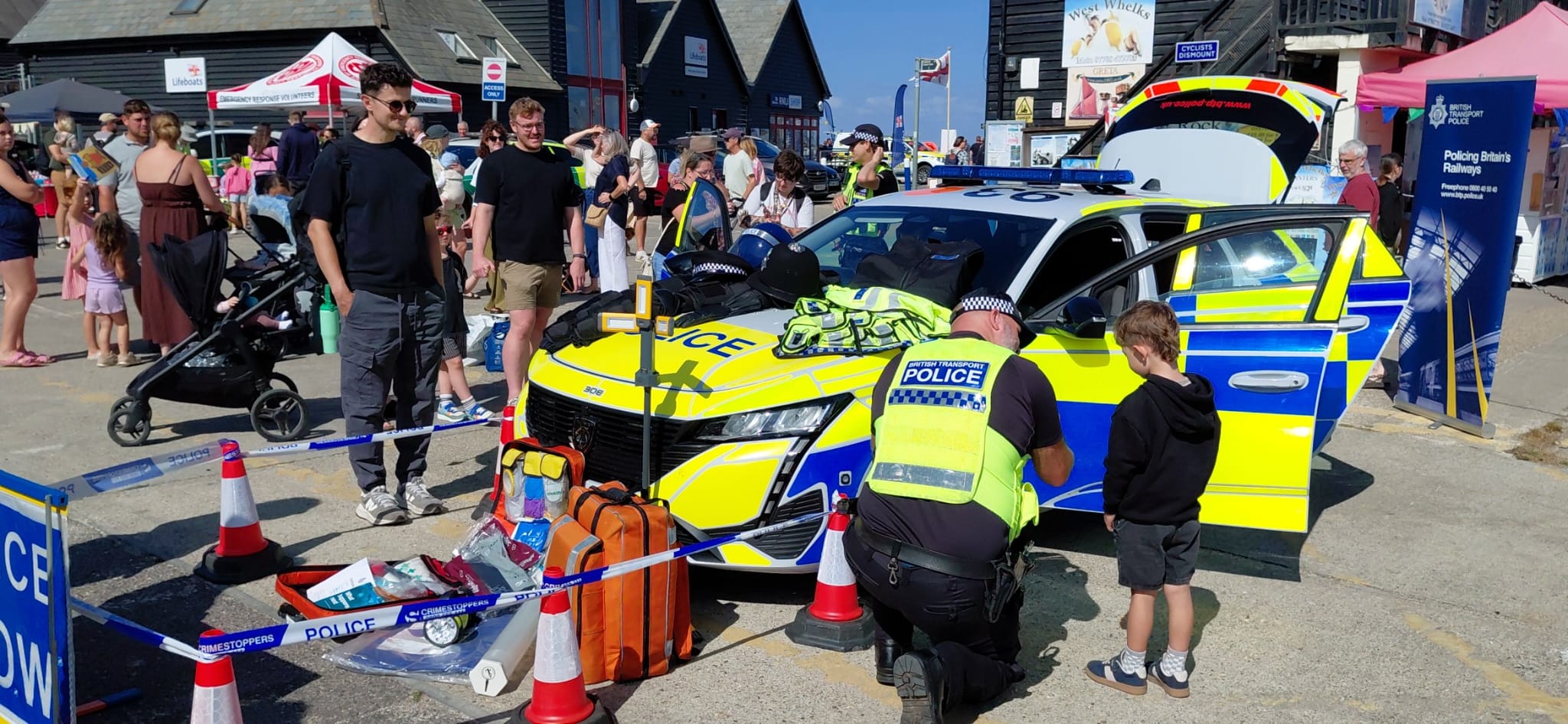 The busy scene around the British Transport Police car at the Emergency Day held at Whitstable RNLI on Saturday.