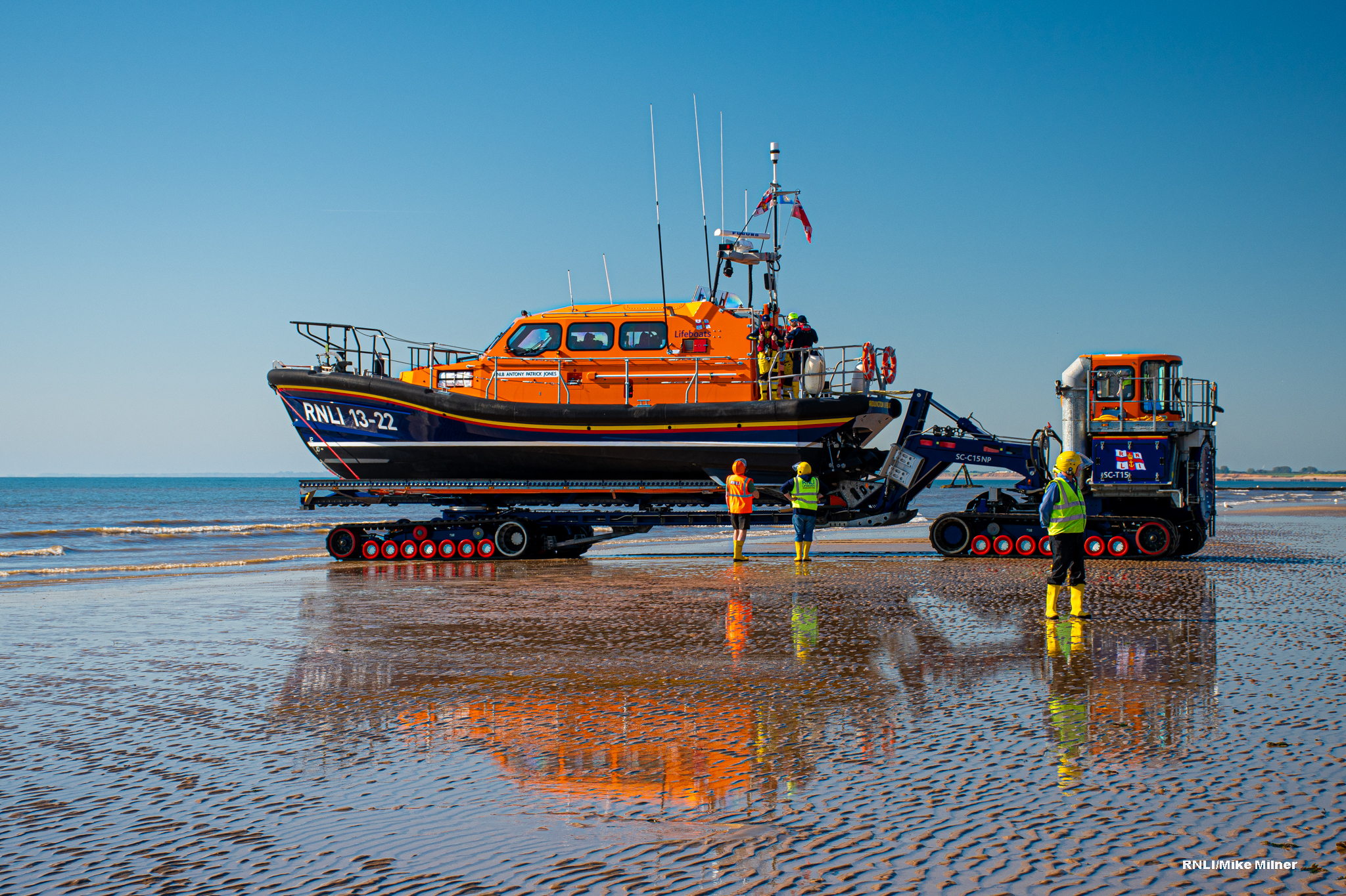 Bridlington RNLI Volunteers prepare to launch the all-weather lifeboat.