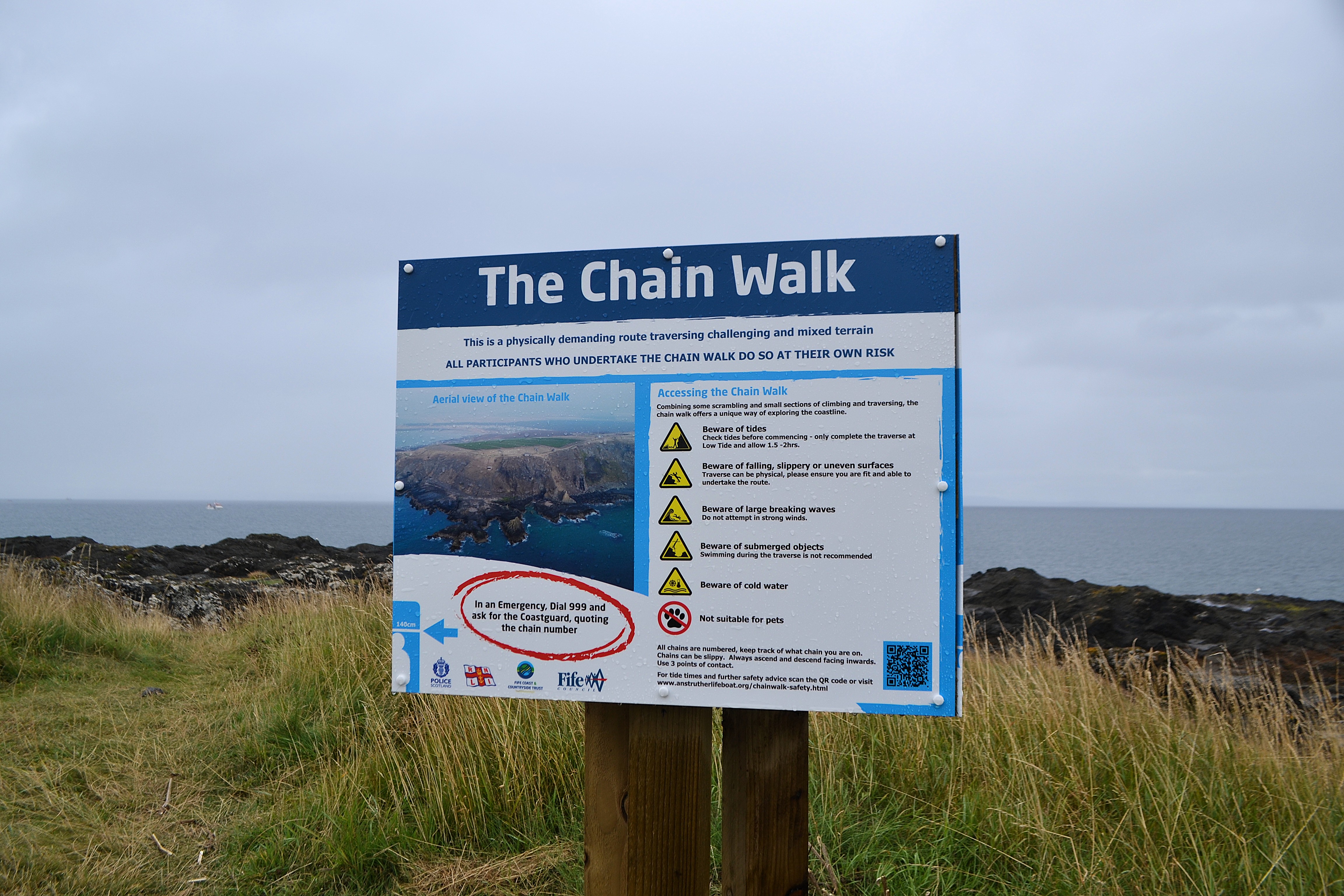 One panel with safety messaging about the Chain Walk 