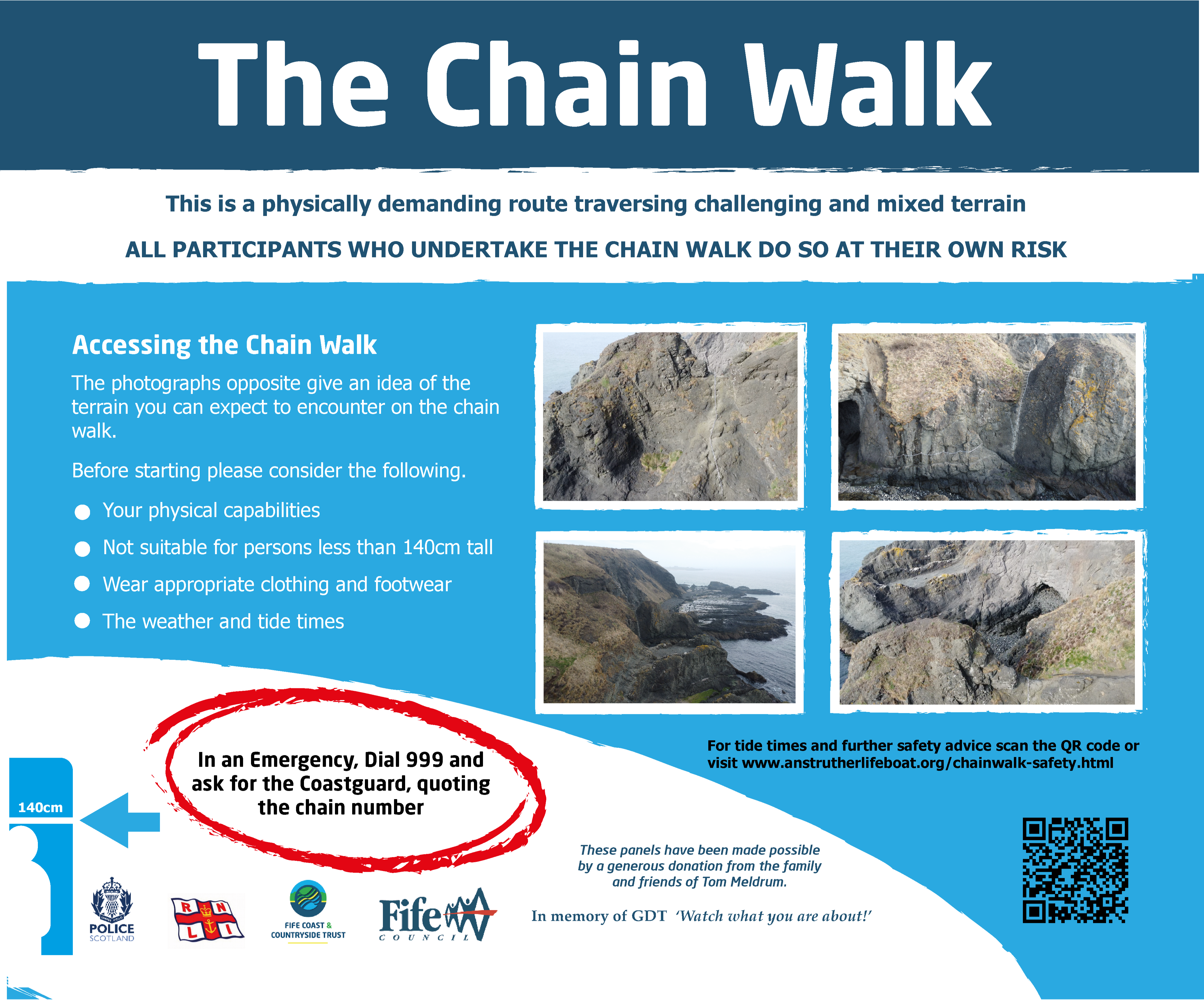 Digital version of another panel with safety messaging about the Chain Walk 