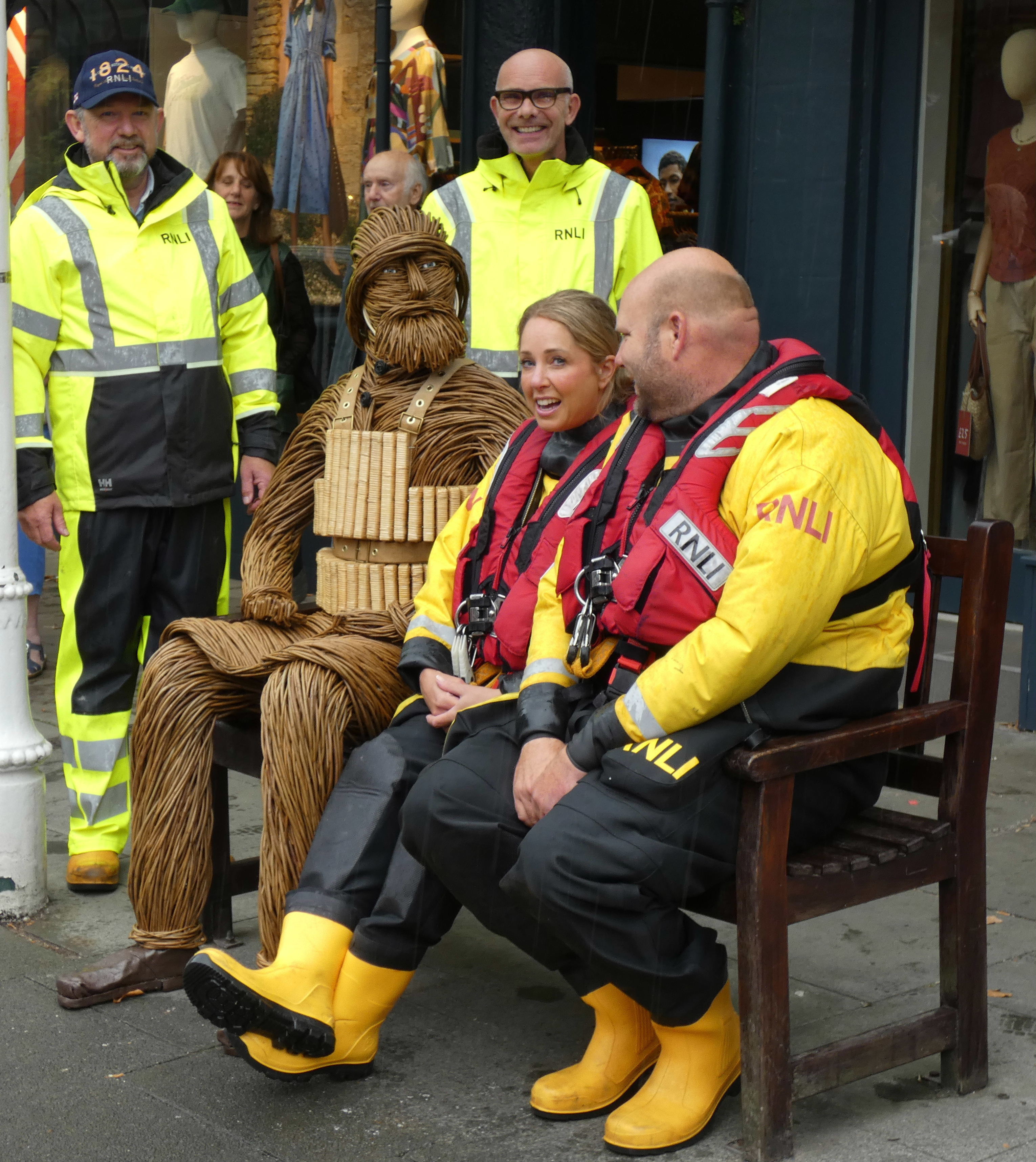 Lifeboat crew with the wicker Lifeboat man Charles