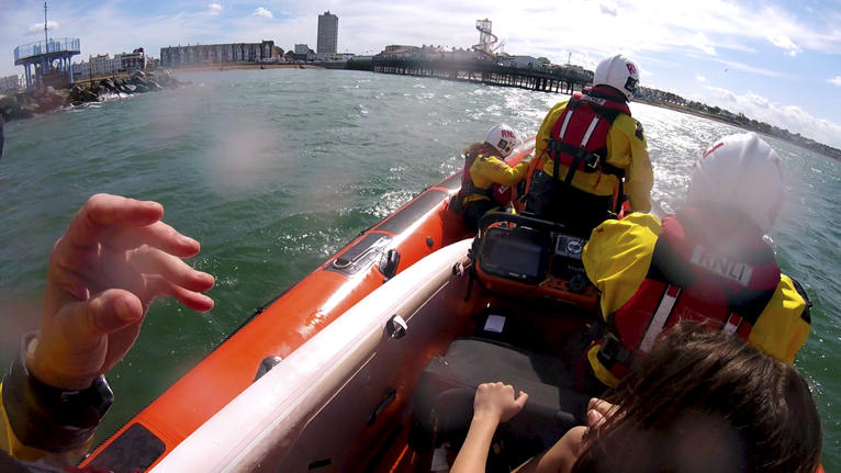 Whitstable lifeboat off Herne Bay after two paddle boarders got into difficulties under Herne Bay Pier on Friday