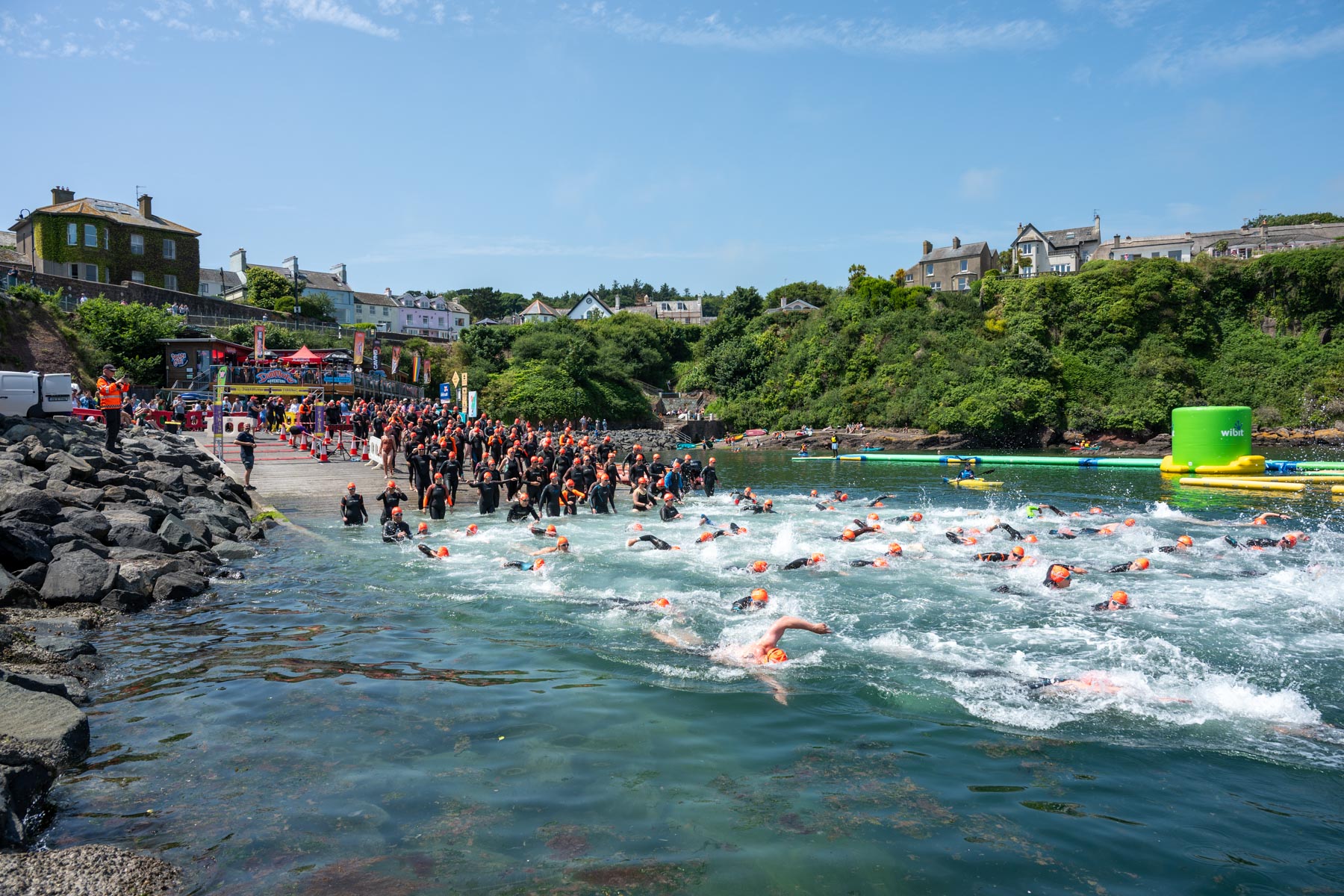 Swimmers entering the water at the slip in Dunmore East