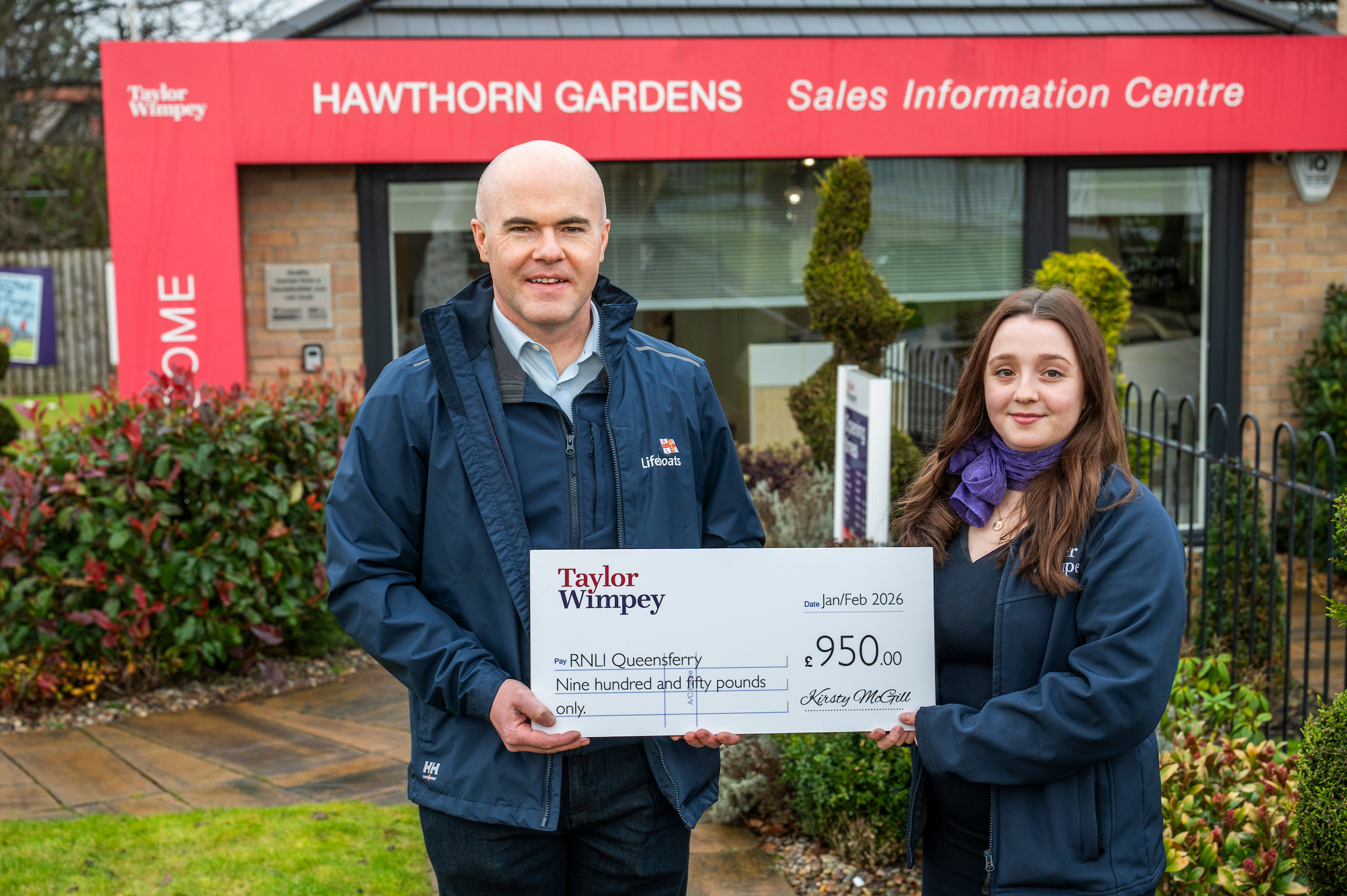 Taylor Wimpey East Scotland’s Sales Executive, Maya Calvert, with Paul McKeown, Fundraising and Partnership Lead for RNLI in Scotland