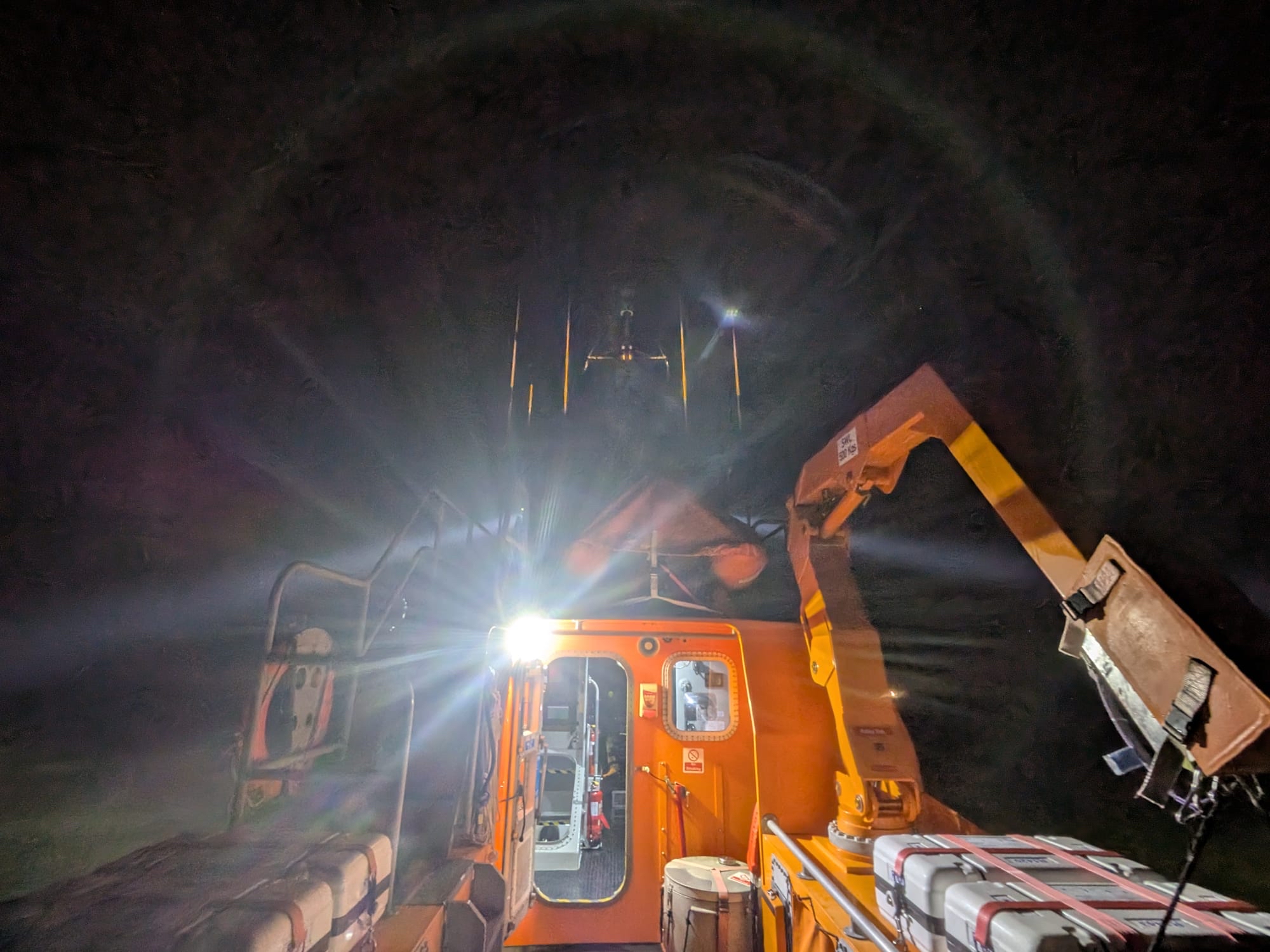 Yarmouth lifeboat out at sea at night