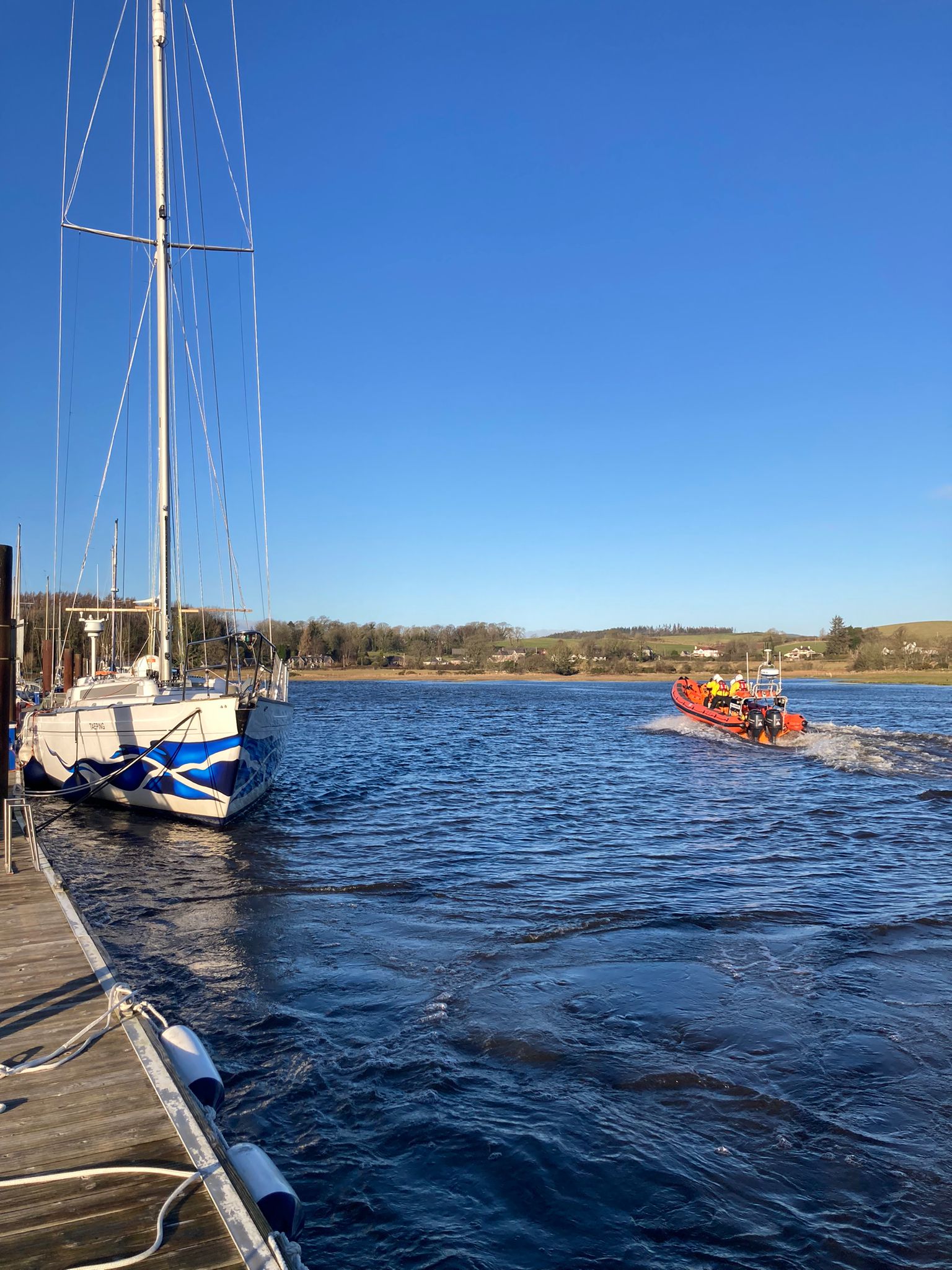 ILB Sheila Stenhouse leaves Kirkcudbright Pontoon to go to a rescue 