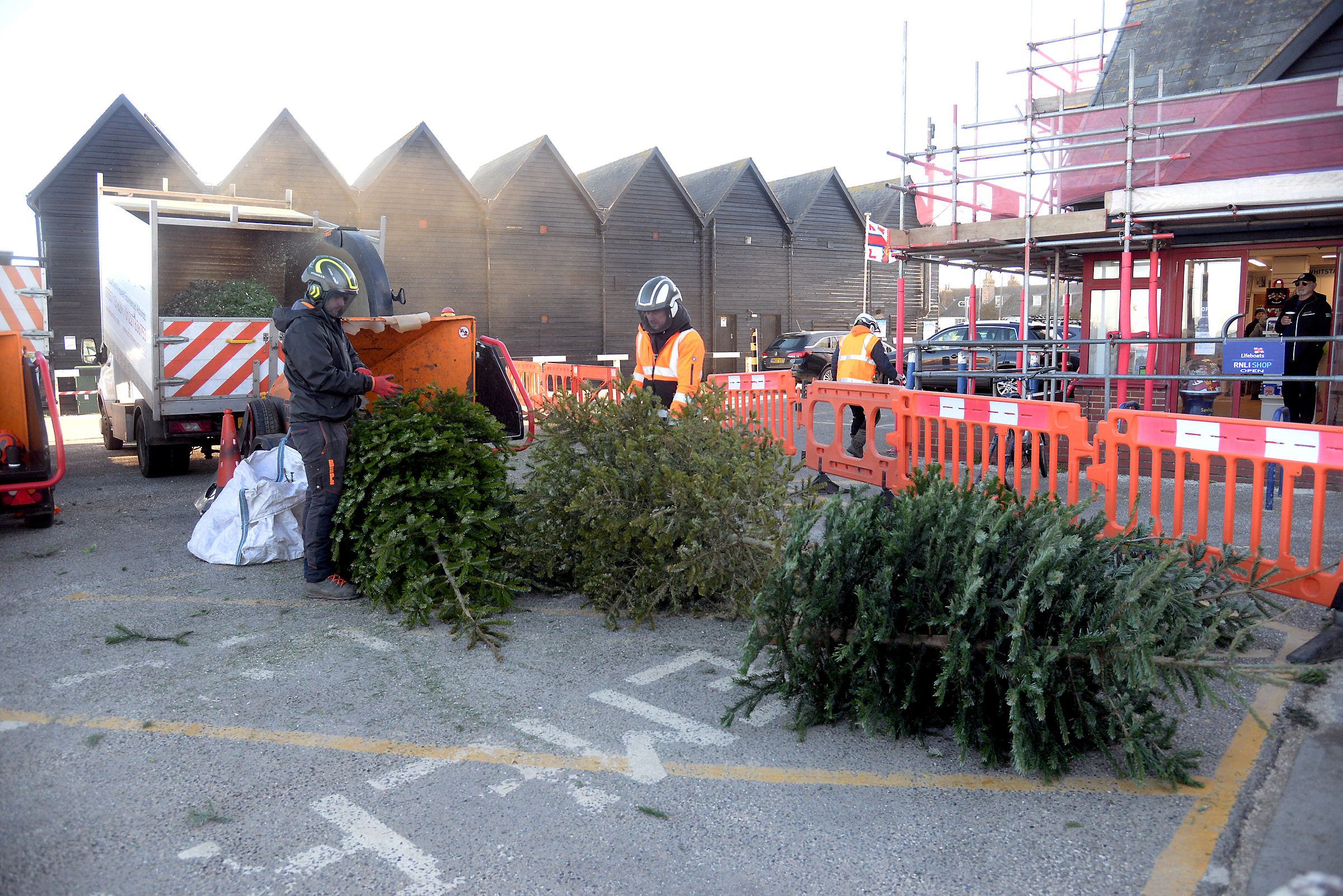 Christmas tree chipping at Whitstable RNLI.