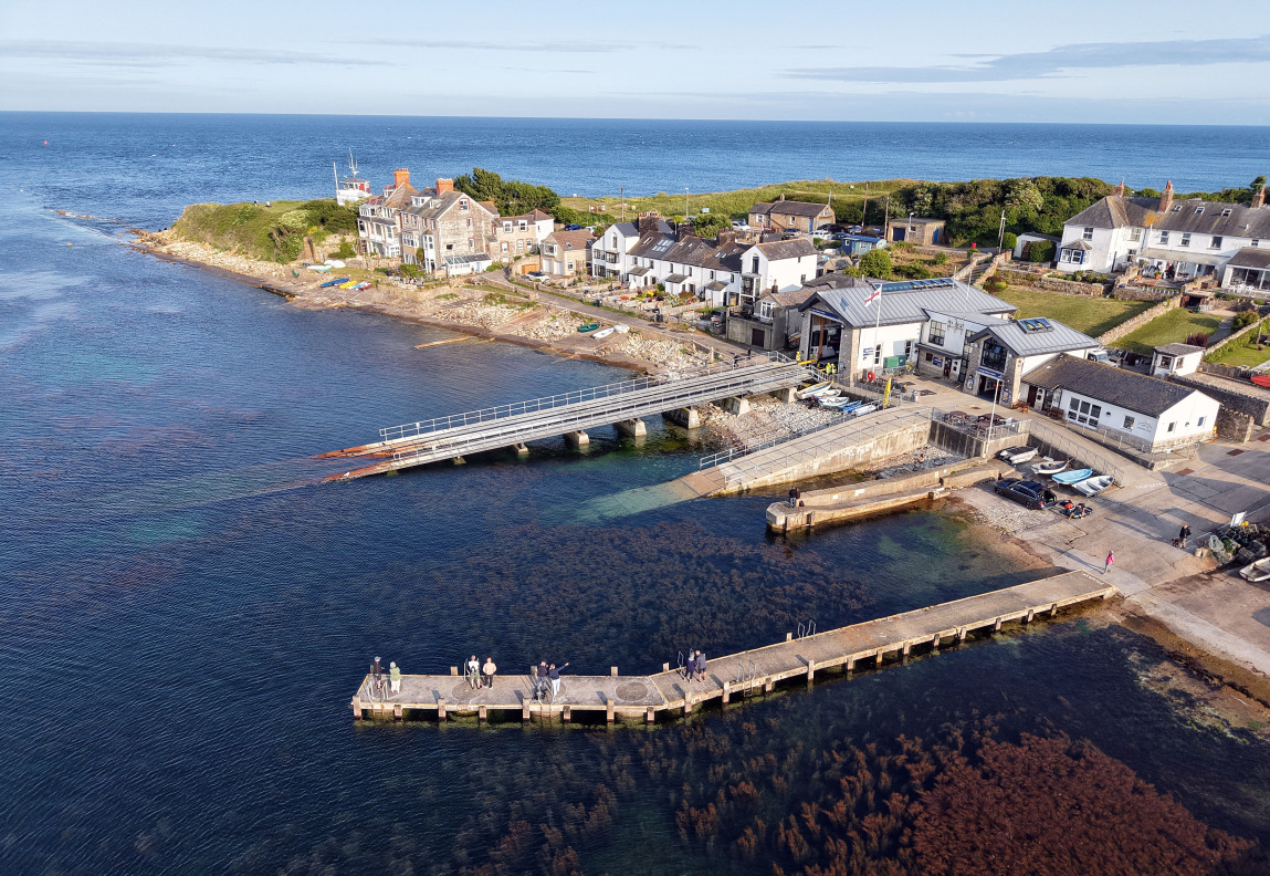 Drone photograph of Swanage RNLI lifeboat station and the surrounding area. 