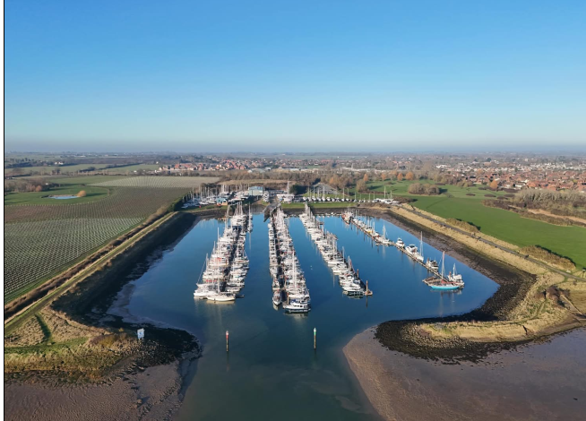 An aerial view of the Burnham Yacht Harbour 