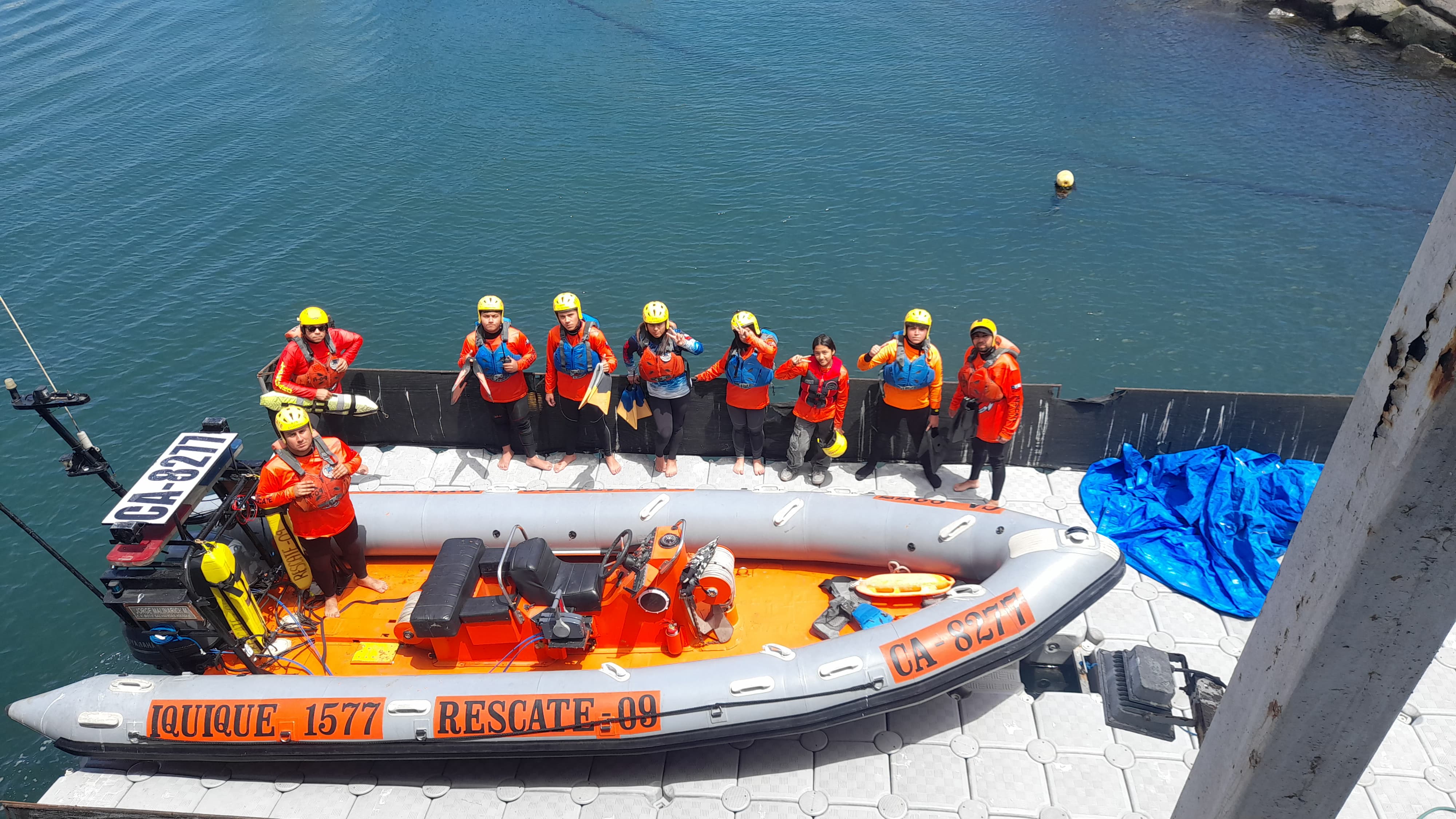 Iquique lifeboat volunteers with former Southend Atlantic 21 lifeboat