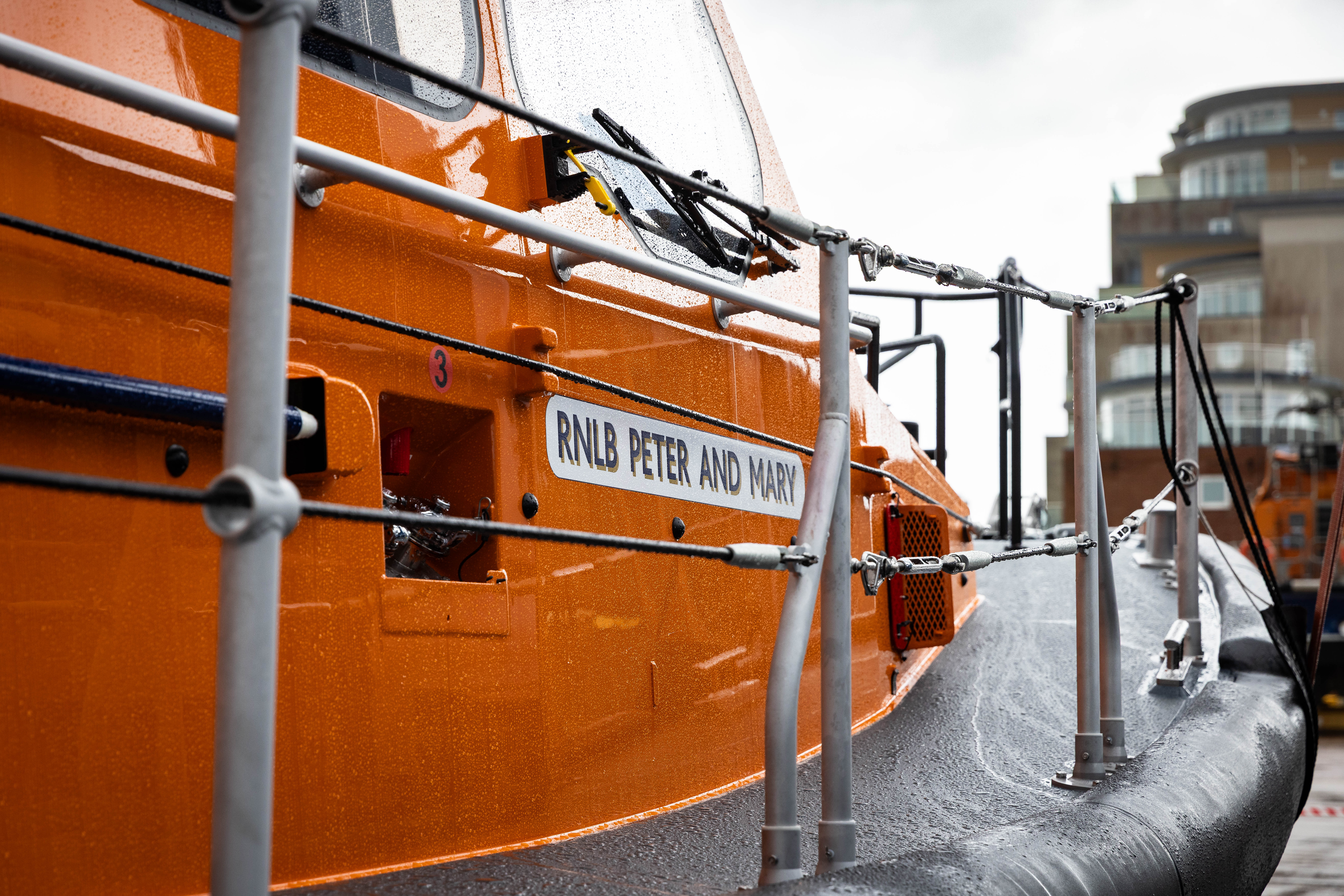 RNLB Peter and Mary at the official bell-ringing ceremony at the All-Weather Lifeboat Centre in Poole.