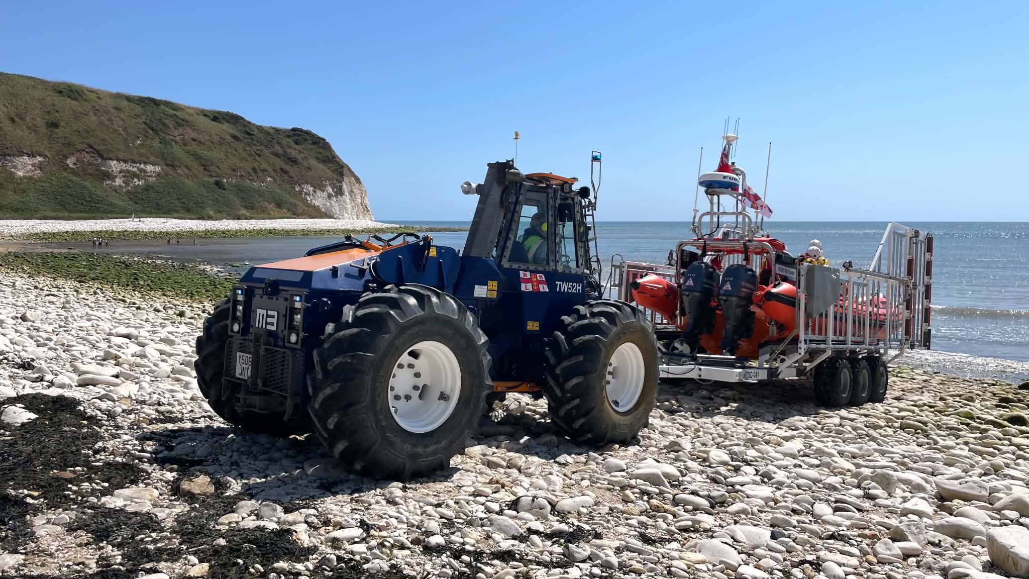 Flamborough lifeboat in carriage and tractor