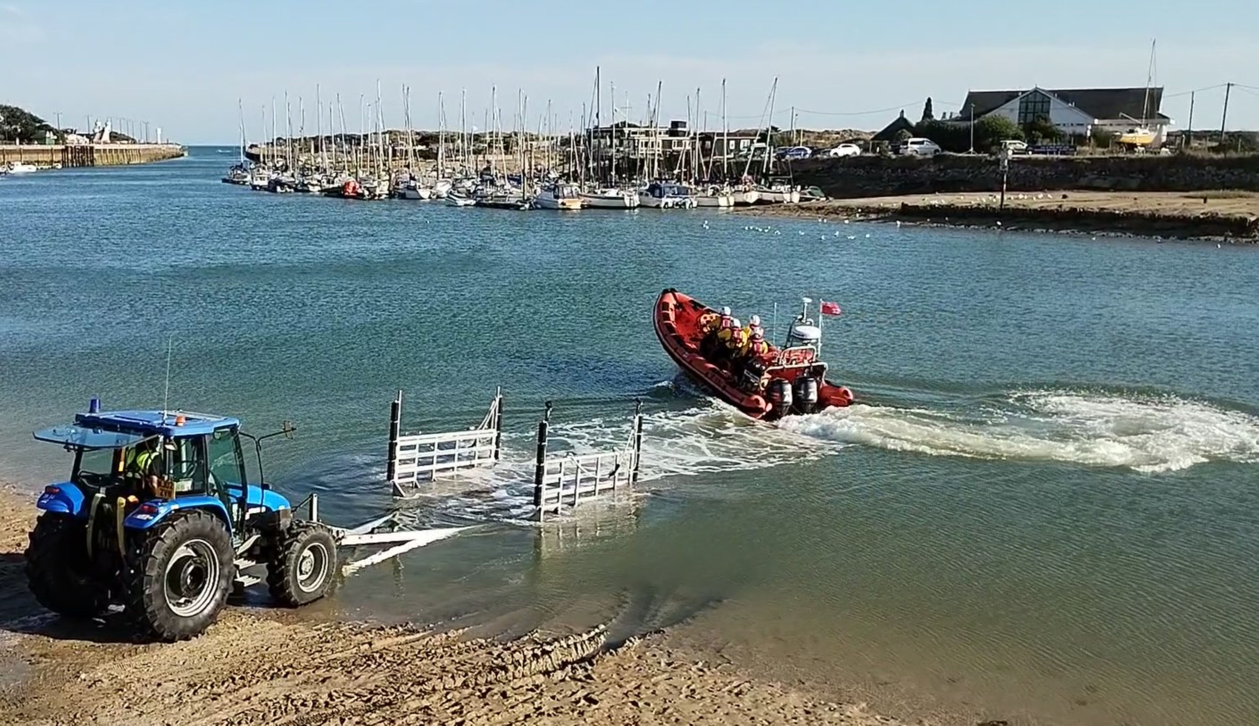 B-891 Renee Sherman B-Class lifeboat launches into the River Arun on a shout Sunday 12 July