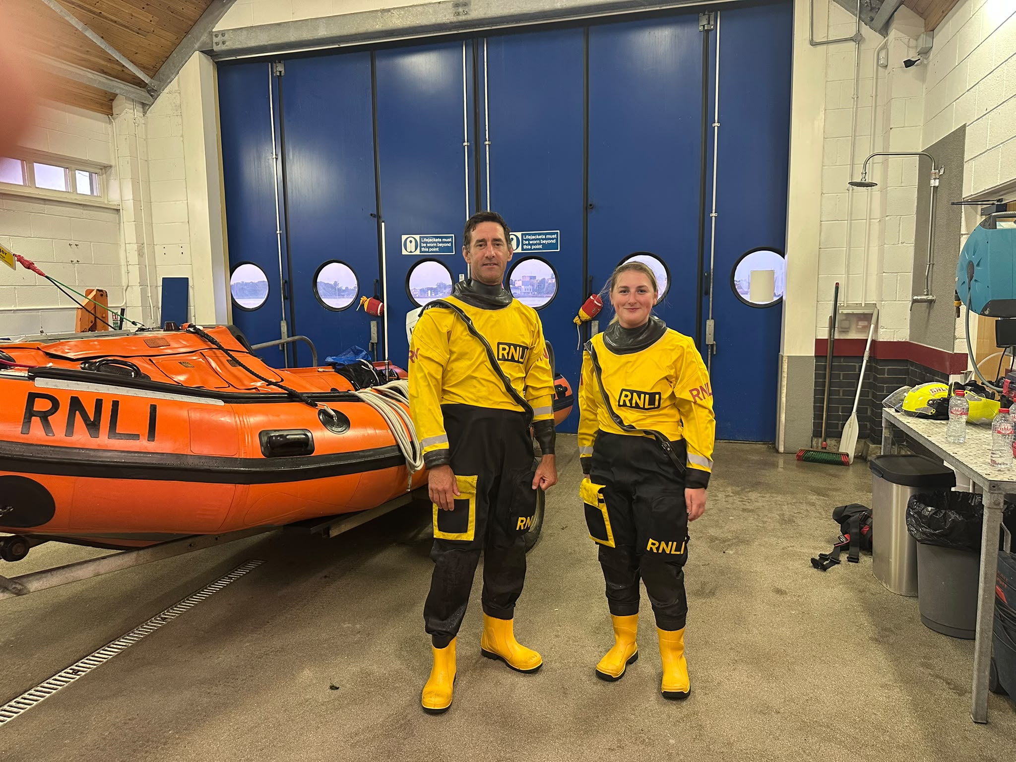 Wexford RNLI volunteer crewmember Edel Ennis with Training Assessor Lenny after her successful assessment