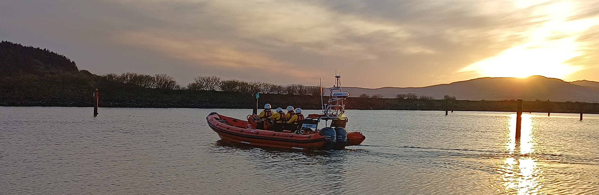 Lough Swilly RNLI's inshore Atlantic 85, Davdot, at sunset.