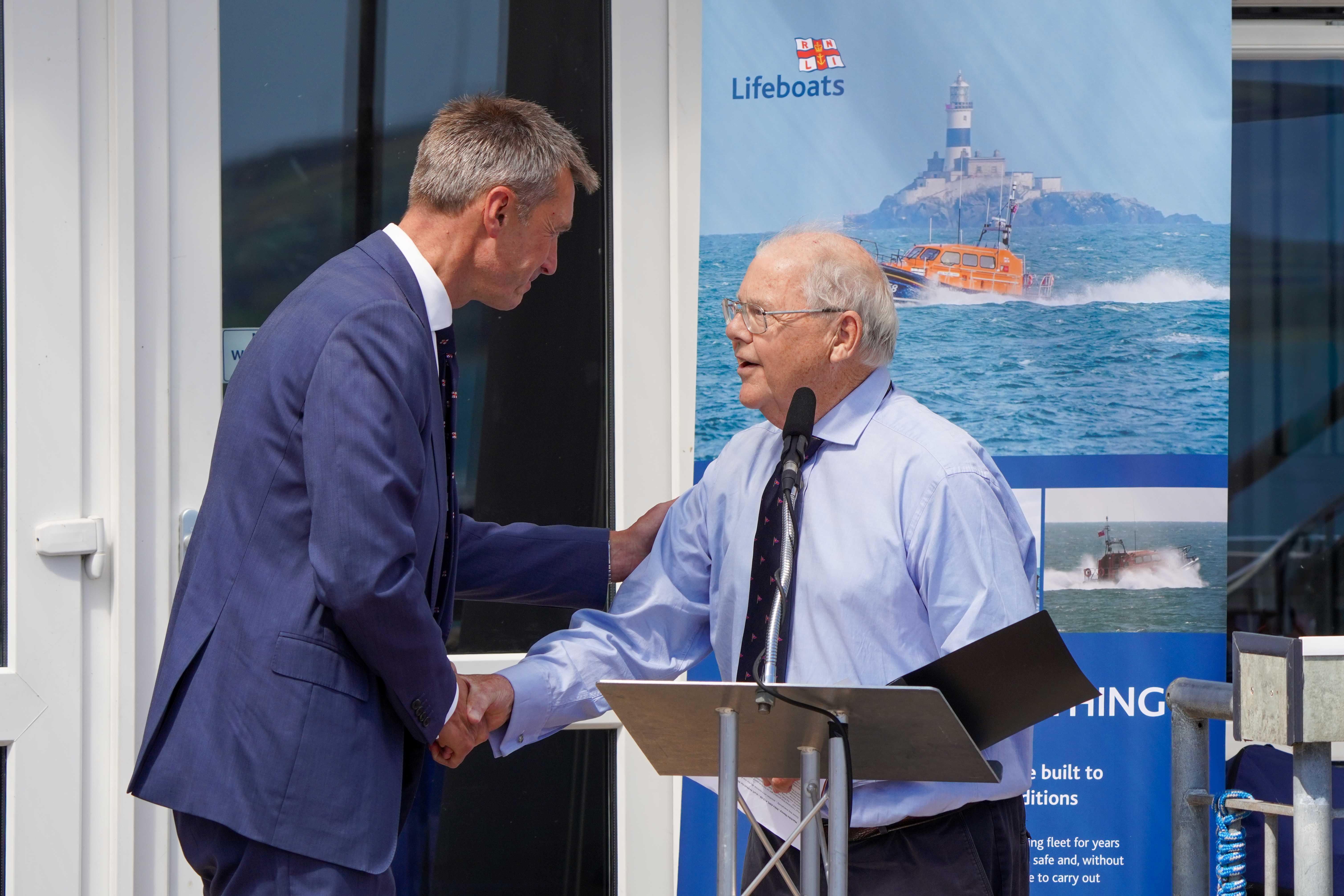 Chief Executive Peter Sparkes and donor Michael Cameron during the ceremony