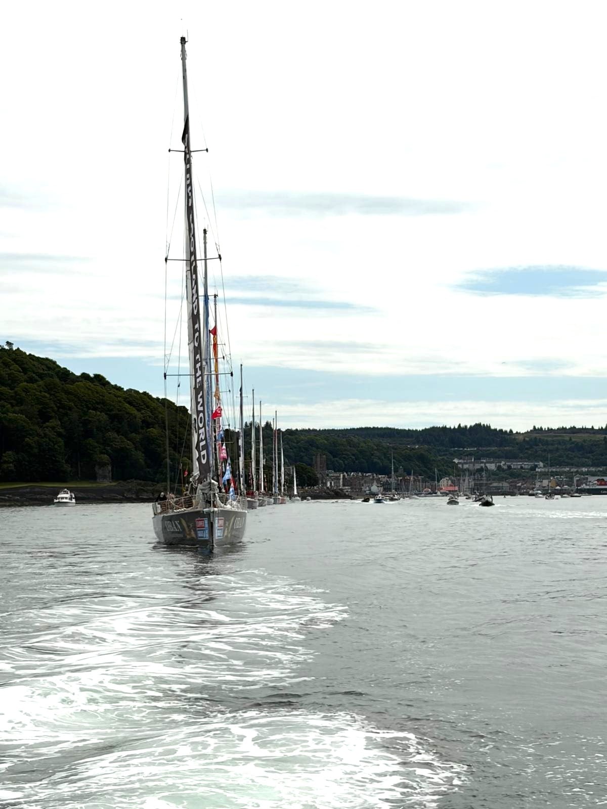12 ocean-going yachts following line astern of the lifeboat