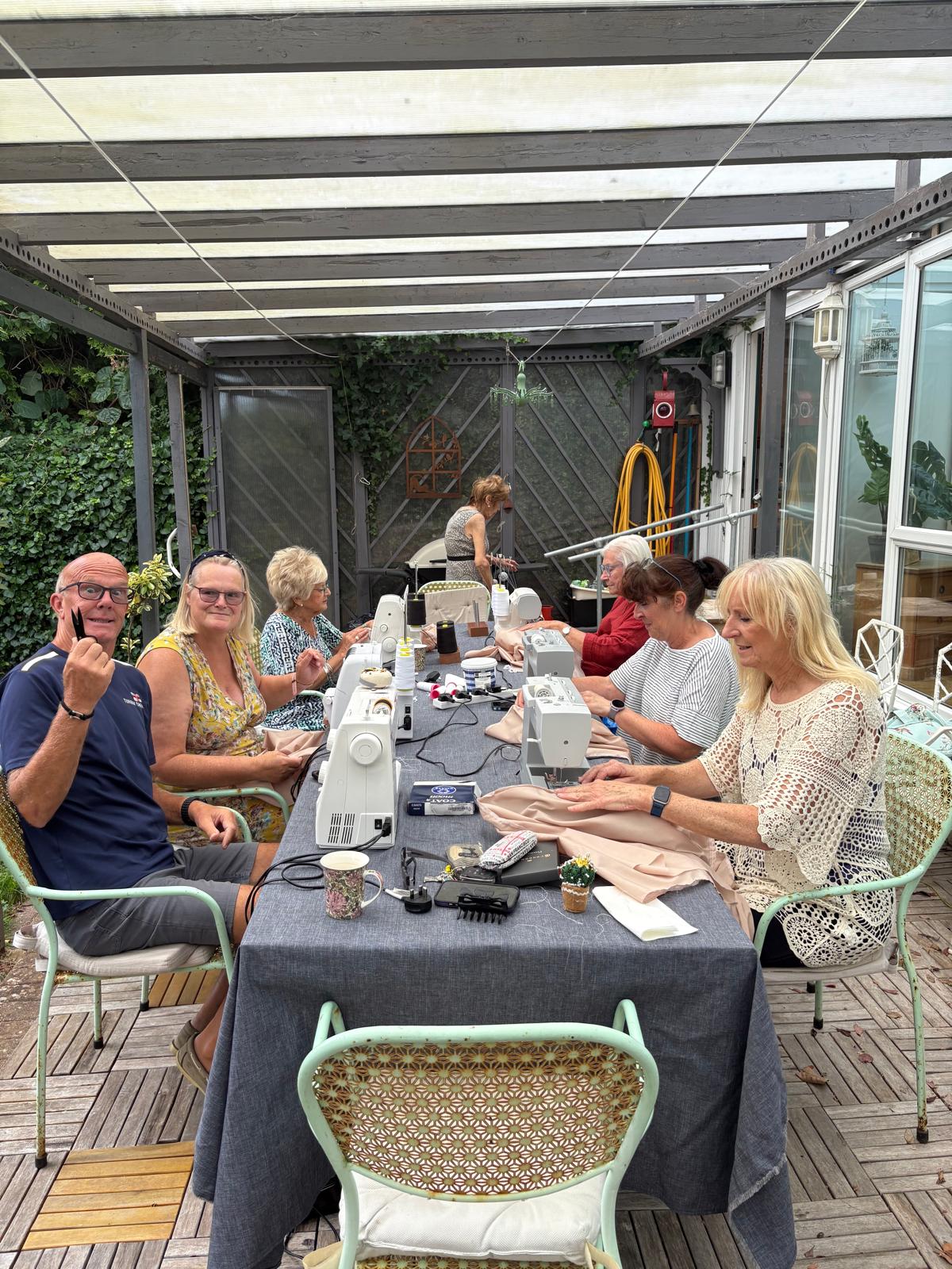 The Crafting Bees at work, joined by Simon James of Torbay RNLI