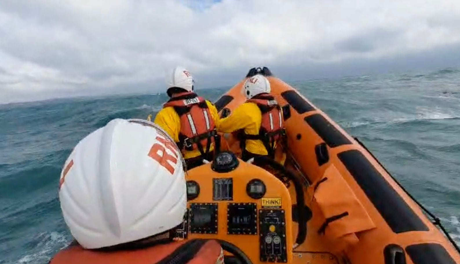 Picture shows an inflatable lifeboat at sea