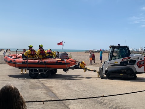 Hastings RNLI's inshore lifeboat preparing to launch