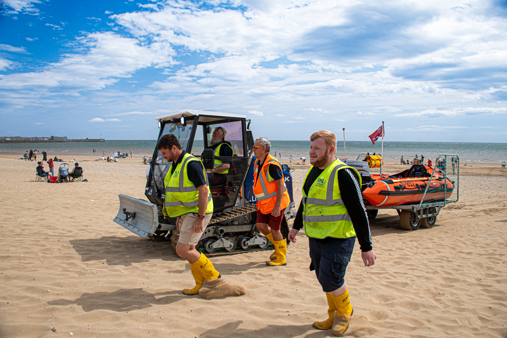 Recovery of the Bridlington RNLI inshore lifeboat 'Ernie Wellings'.