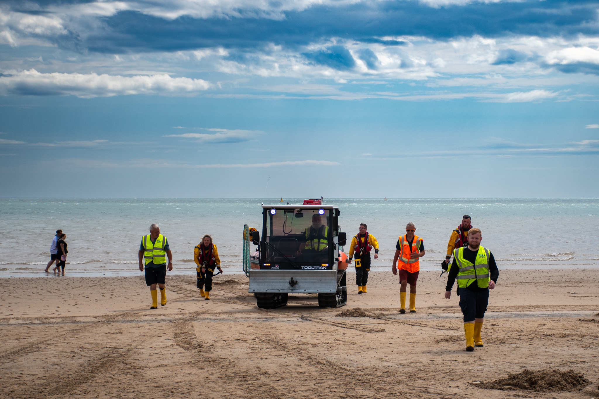 Recovery of the Bridlington RNLI inshore lifeboat 'Ernie Wellings'.