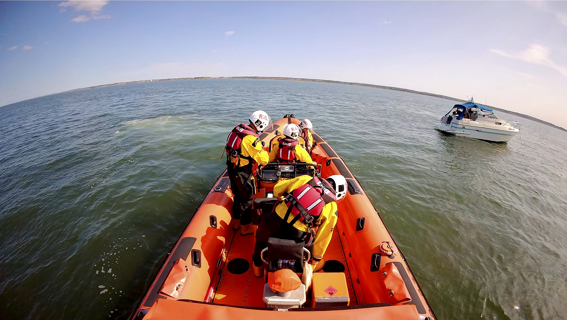 Whitstable lifeboat with the 9-metre motor cruiser that took on water off Long Rock, Whitstable on Tuesday afternoon.