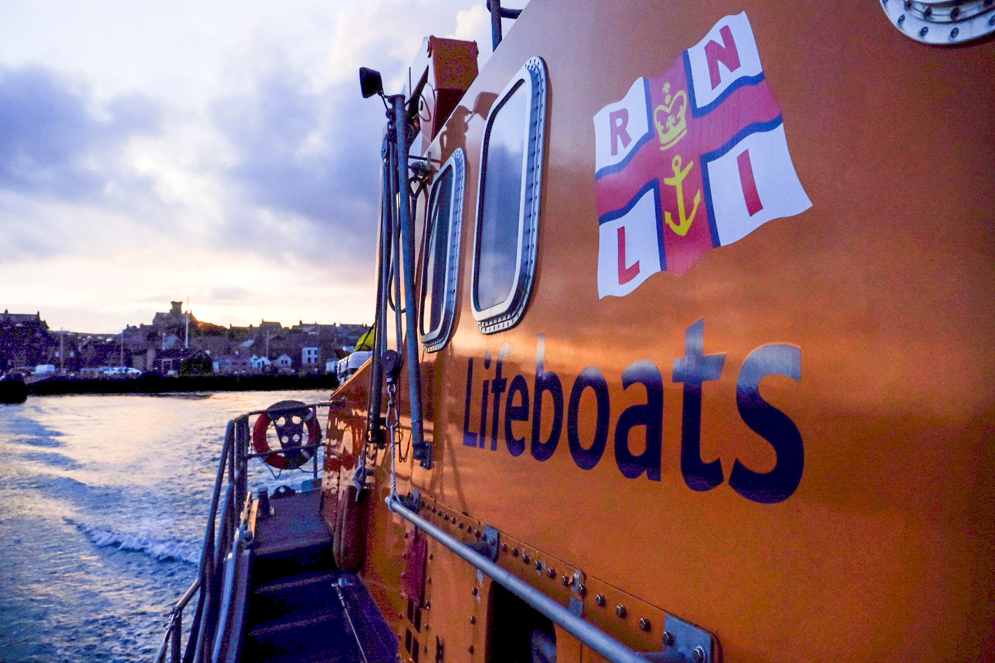 Lerwick lifeboat leaving Lerwick harbour. 