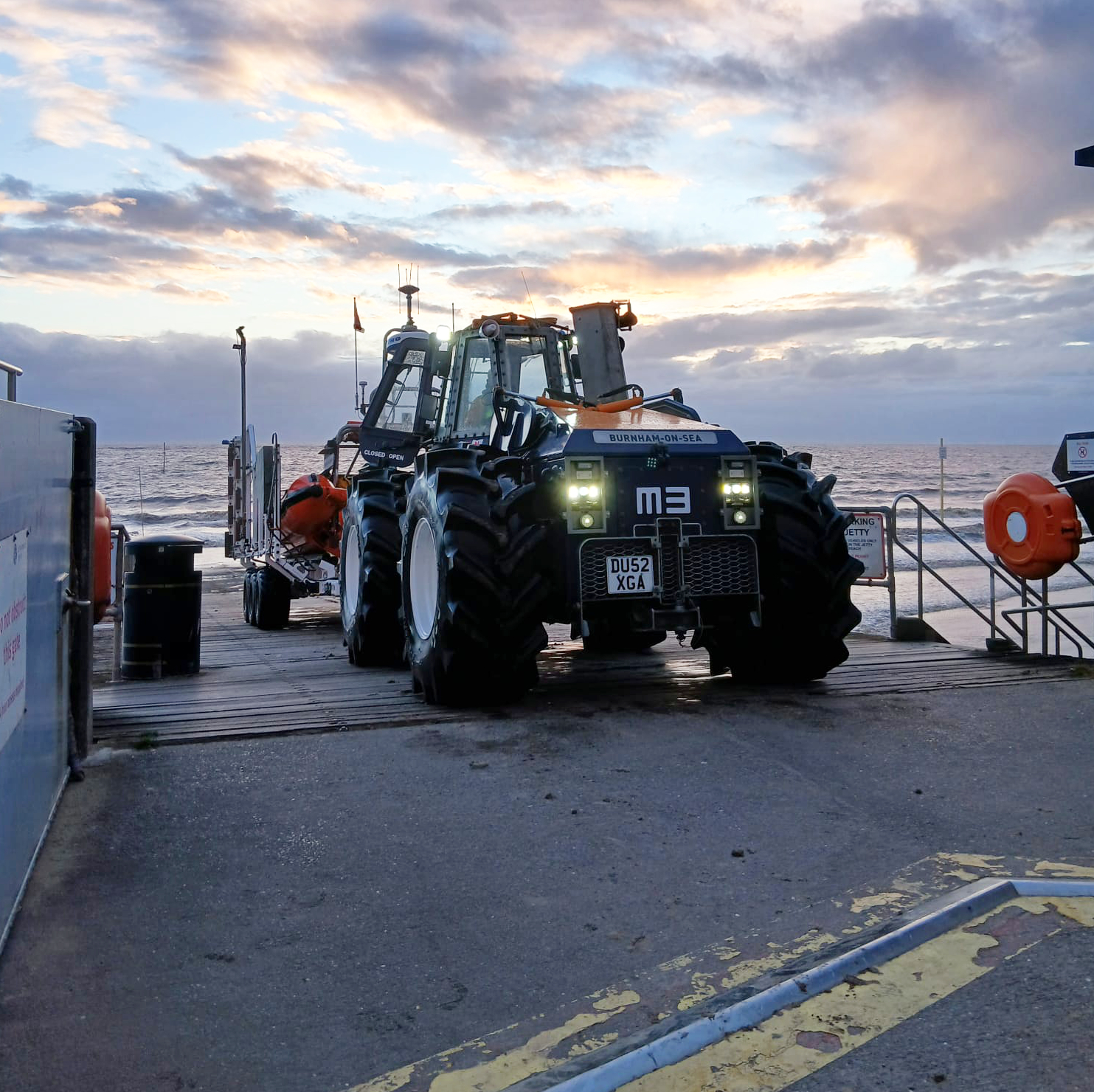 The Atlantic 85 and launch tractor being recovered to the lfeboat station