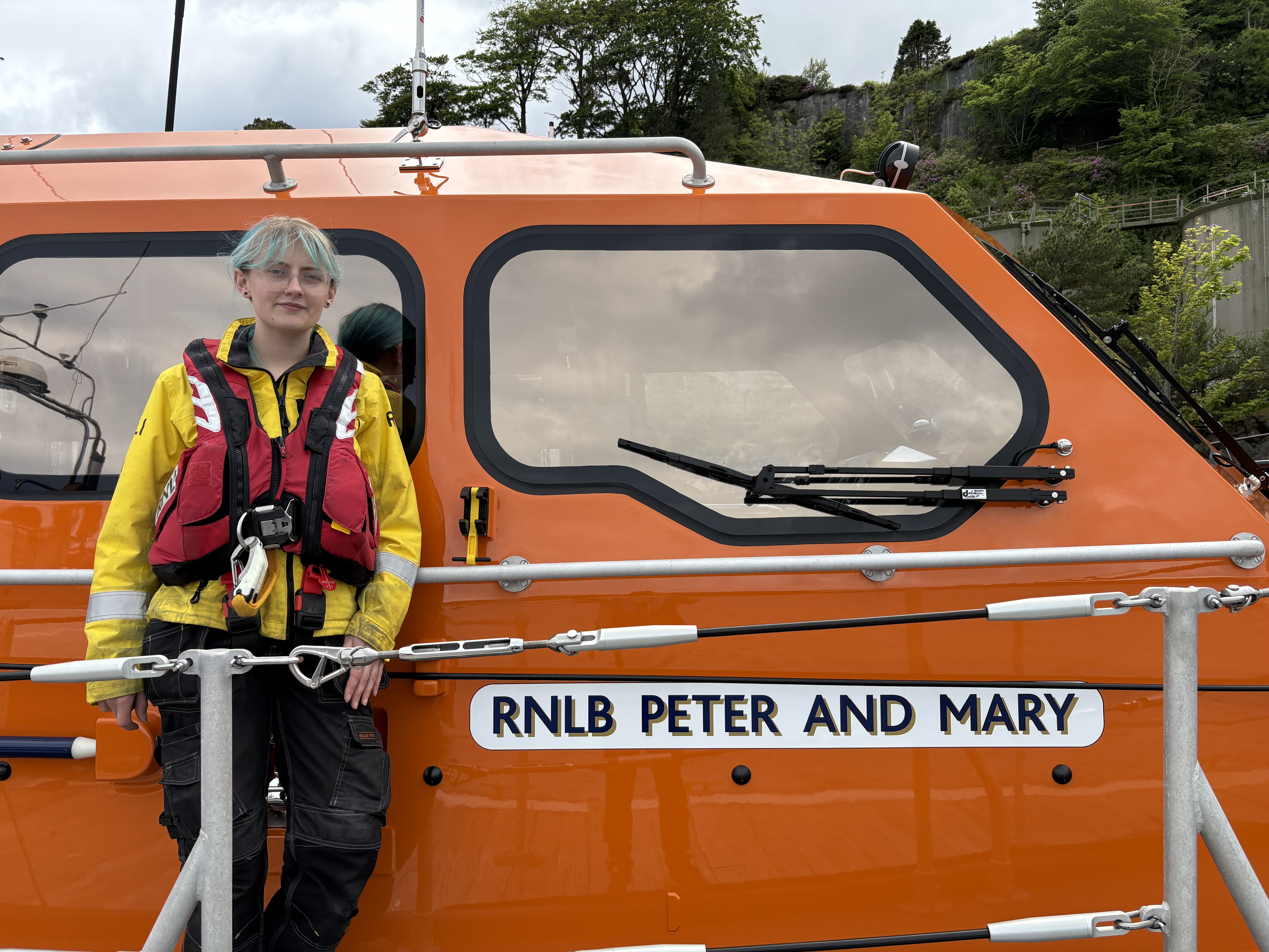 Ellie pictured onboard the deck RNLB Peter and Mary