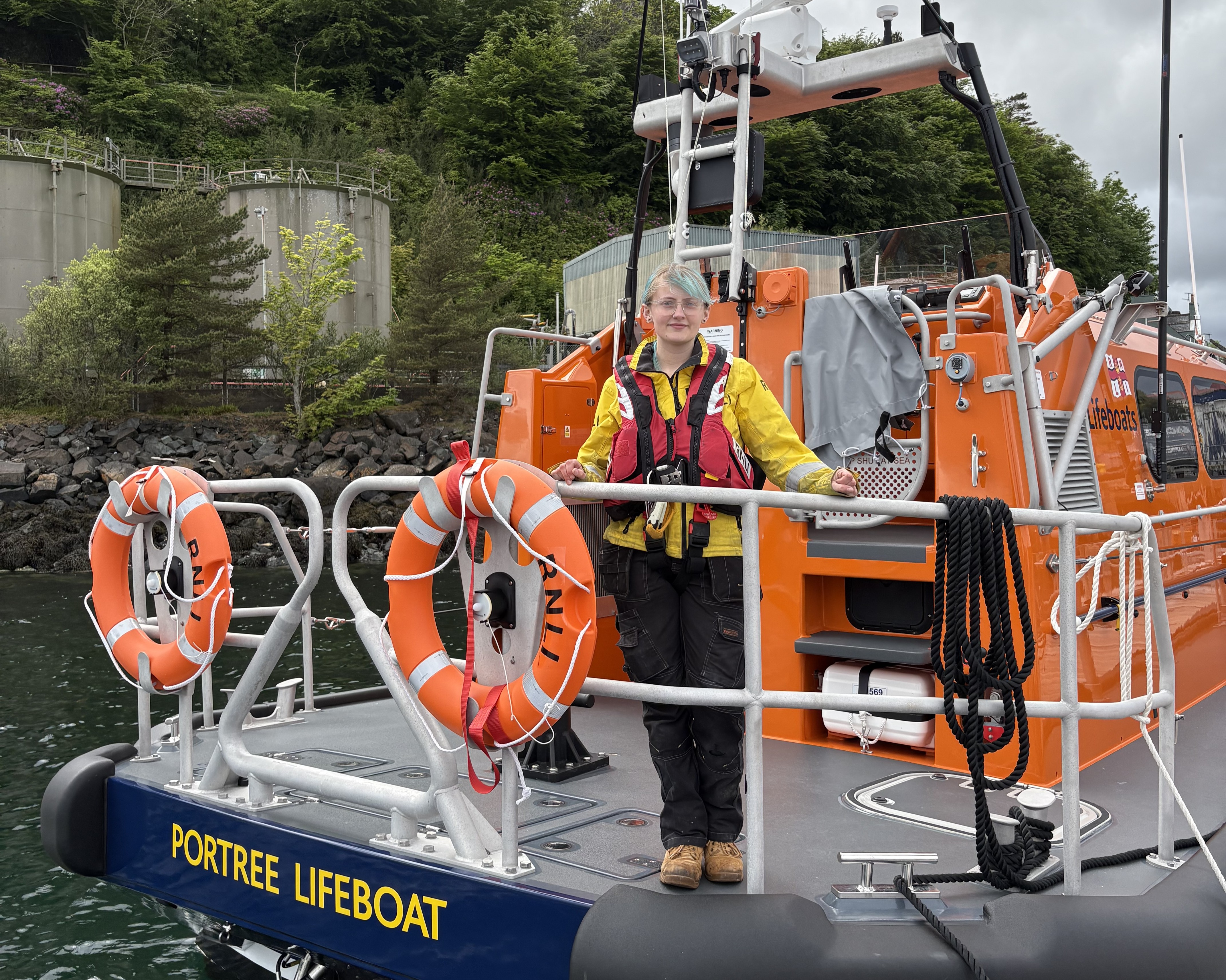 Ellie pictured on the aft deck of RNLB Peter and Mary