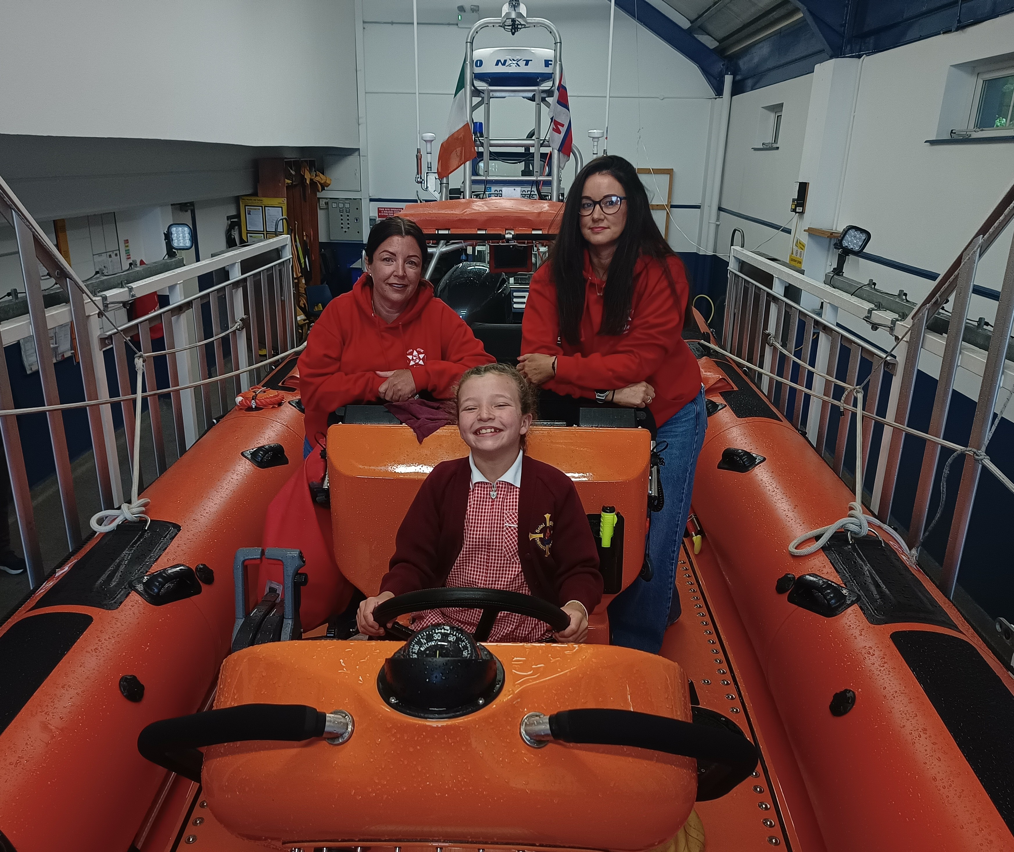 Louise, Rioghnach and Deirdre onboard Lough Swilly RNLI inshore lifeboat Davdot