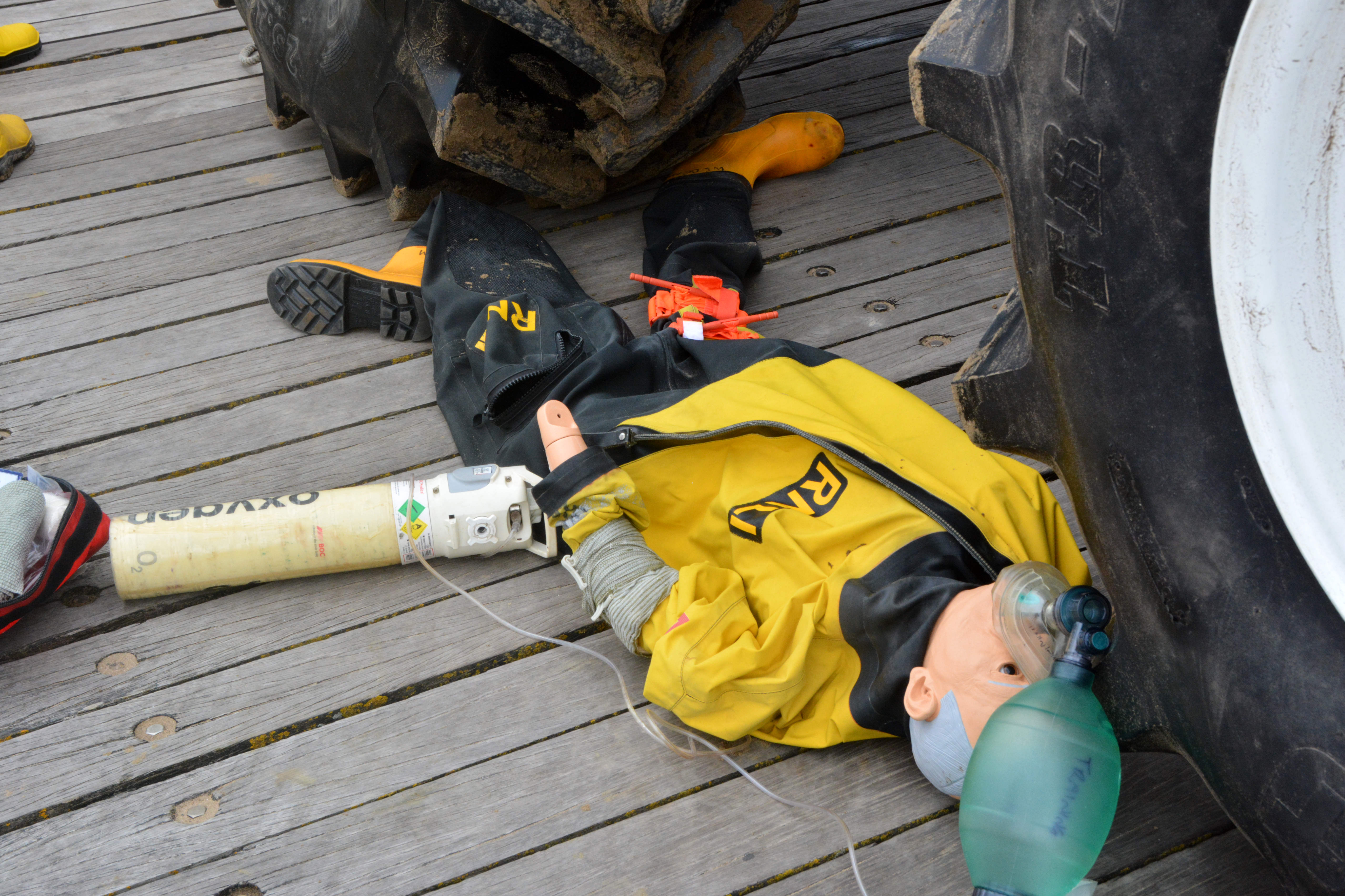 The rescue dummy after the applied treatment, during a structured debrief