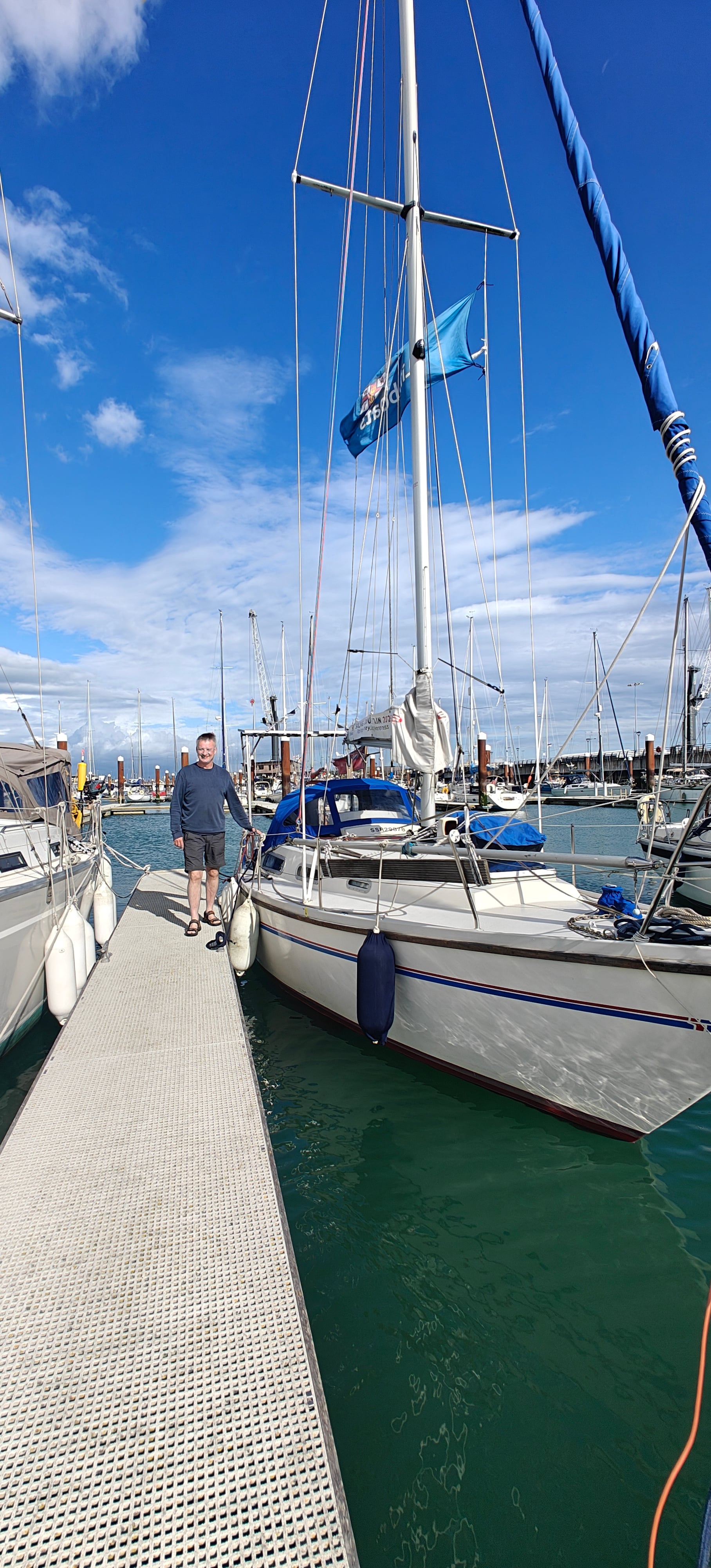 Neil Marshall and his yacht Waikare in Dover Marina
