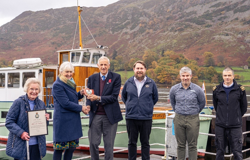 Brenda (far left) during a local presentation to the Ullswater Steamers in 2023.

