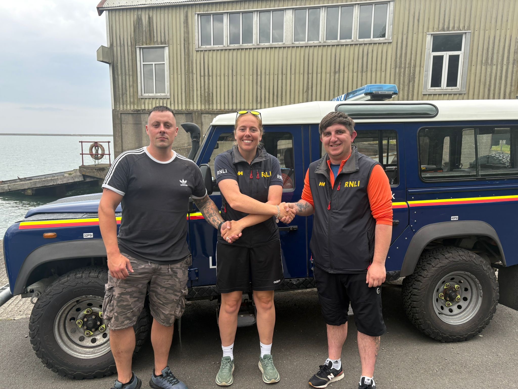 Adam Bettison and Ken Surtees passed out as Helmsman with Regional Trainer Assessor Anna Heslop-Latif at Berwick-upon-Tweed RNLI lifeboat station.